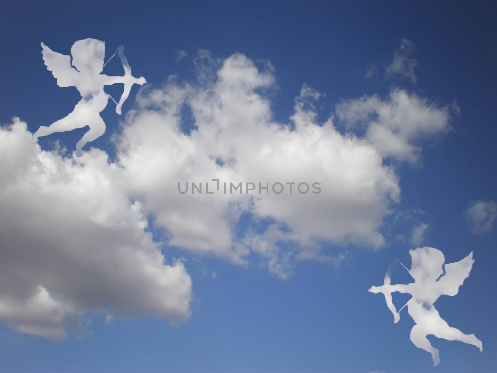 valentines day white cupids on cloudy sky