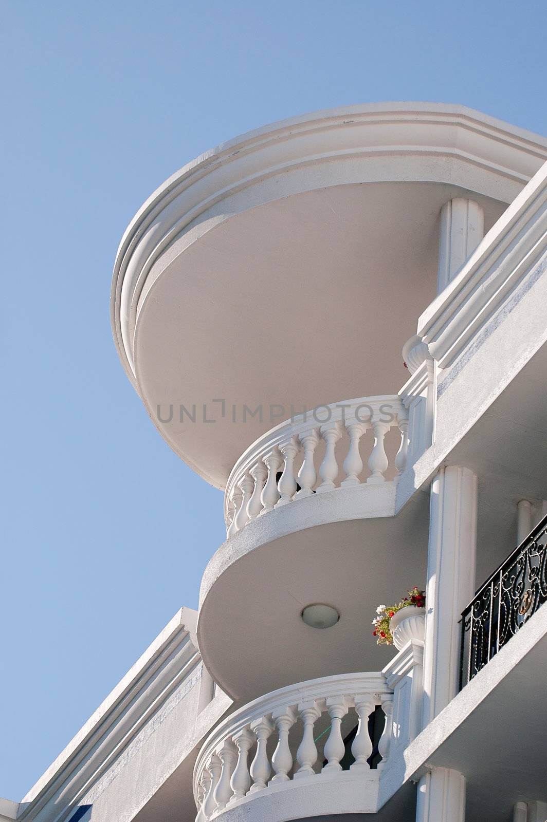 Hotel balcony and clear sky