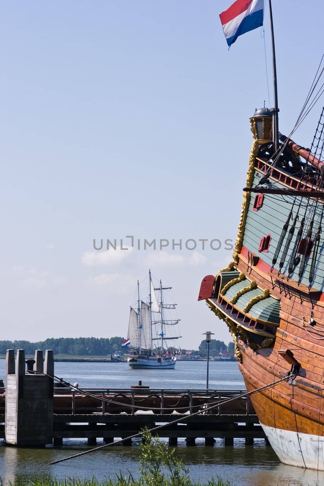 Two old sailingships on a blue summer morning