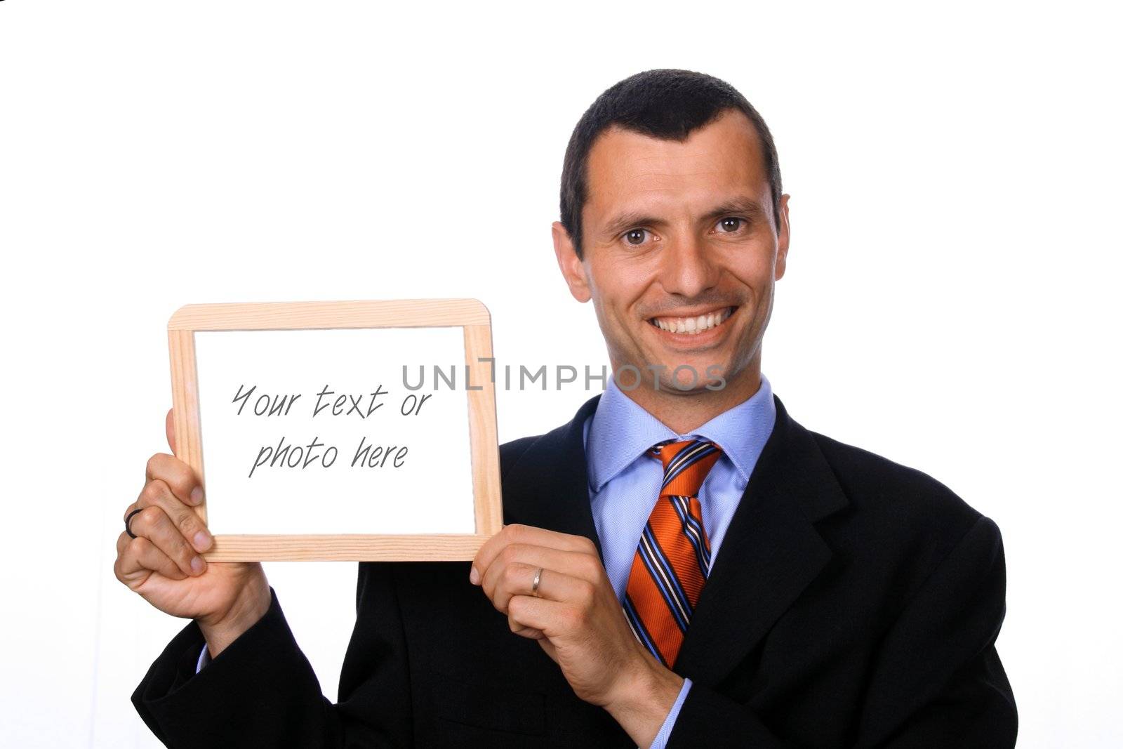 business man with chart over white background