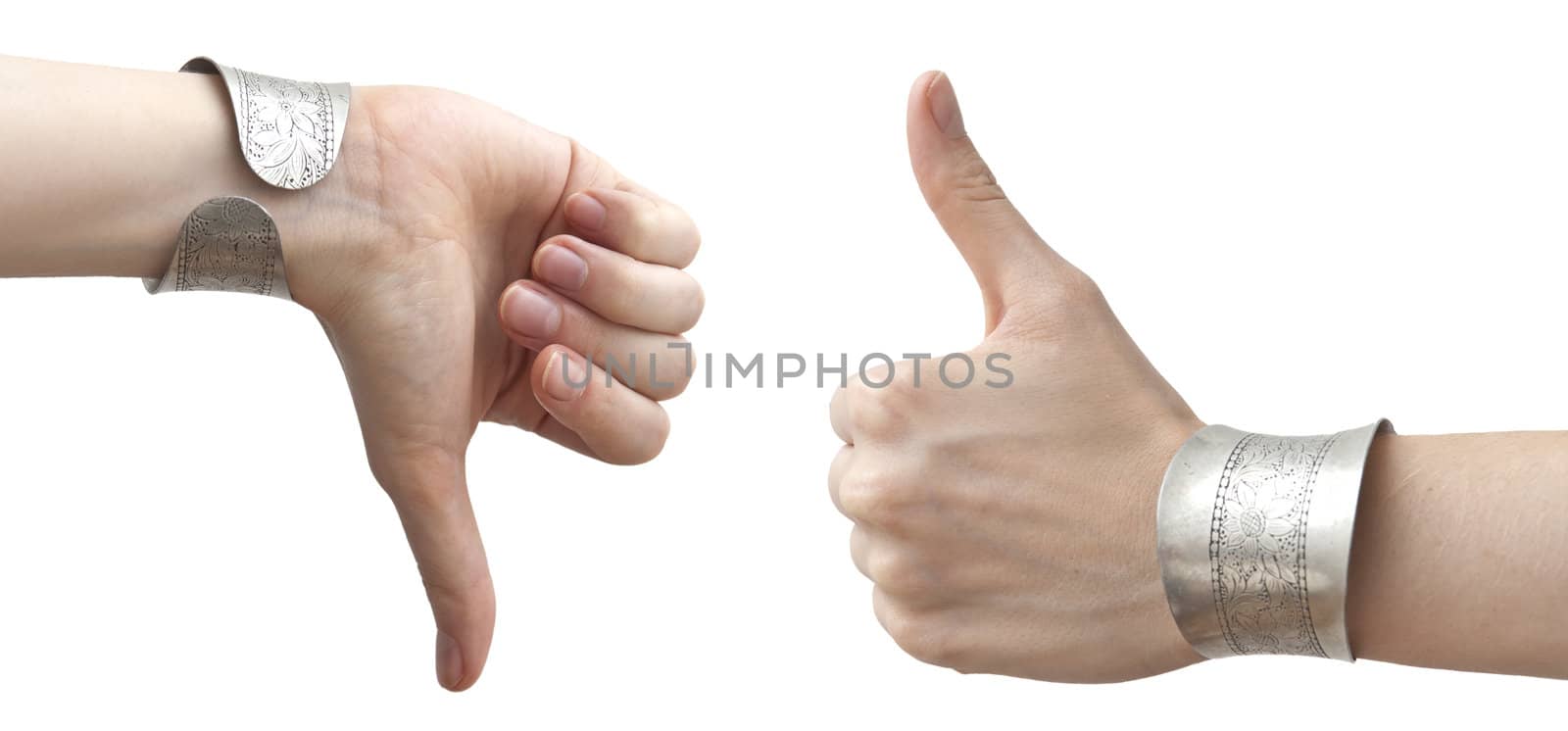 Human hands on the white background