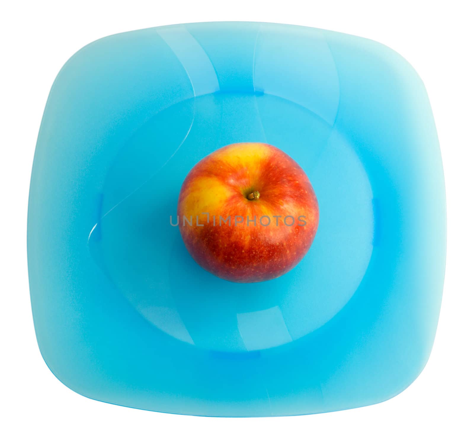 red apple on blue plate by Alekcey