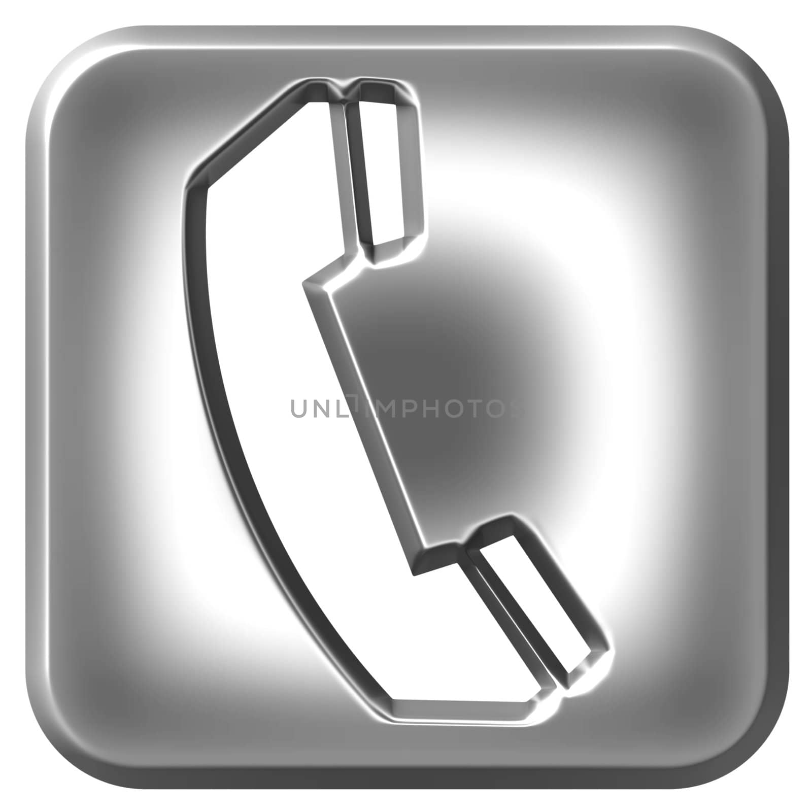 3d silver telephone sign isolated in white