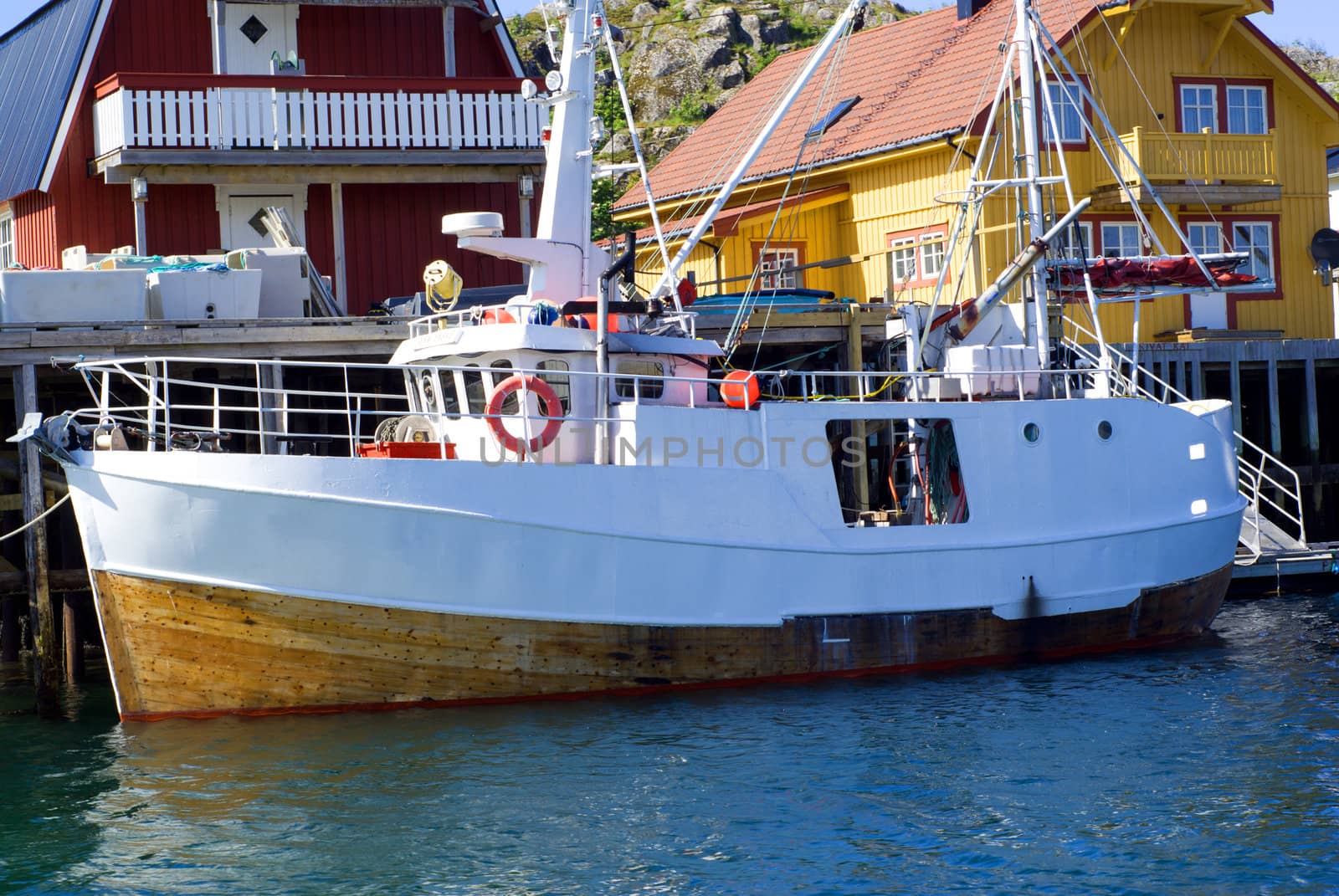 The moored boat on island Skrova in north Norway