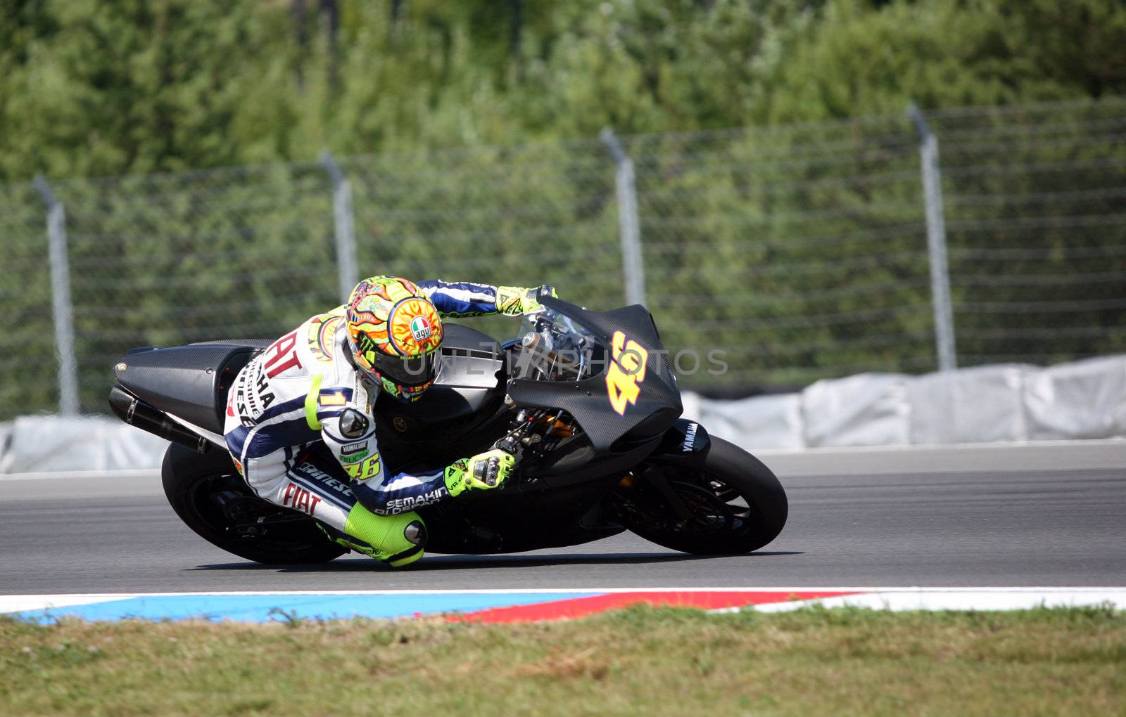 Valentino Rossi, who in early June in Italy Mugello GP suffered an fracture of the leg is testing at Masaryk Circuit on 12 July 2010, in Brno, Czech republic.