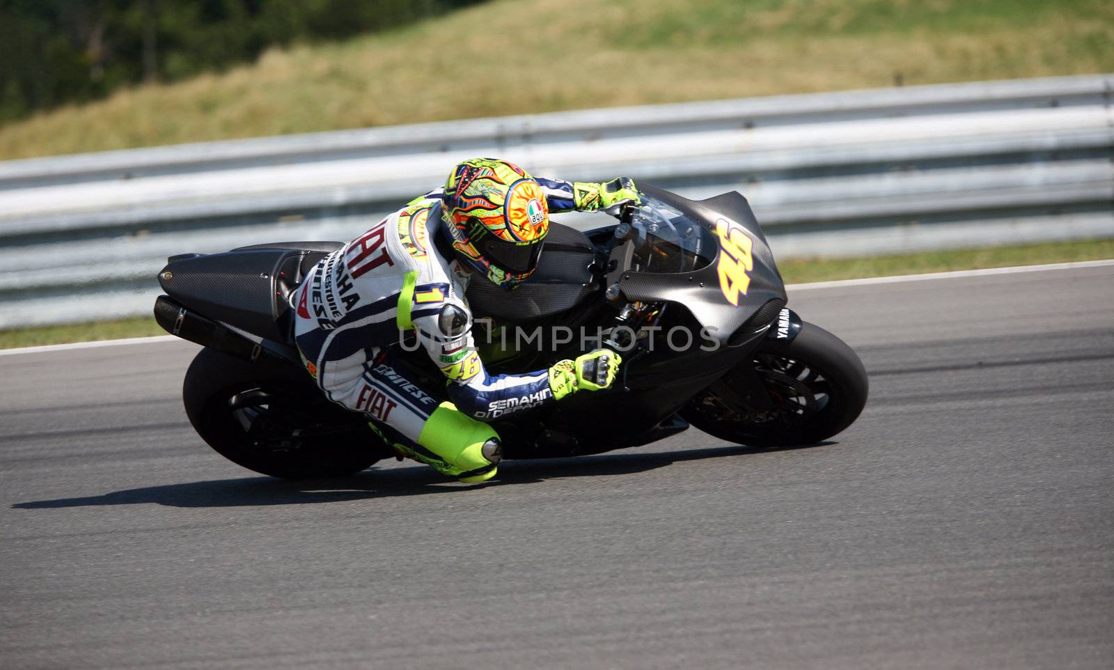 Valentino Rossi, who in early June in Italy Mugello GP suffered an fracture of the leg is testing at Masaryk Circuit on 12 July 2010, in Brno, Czech republic.