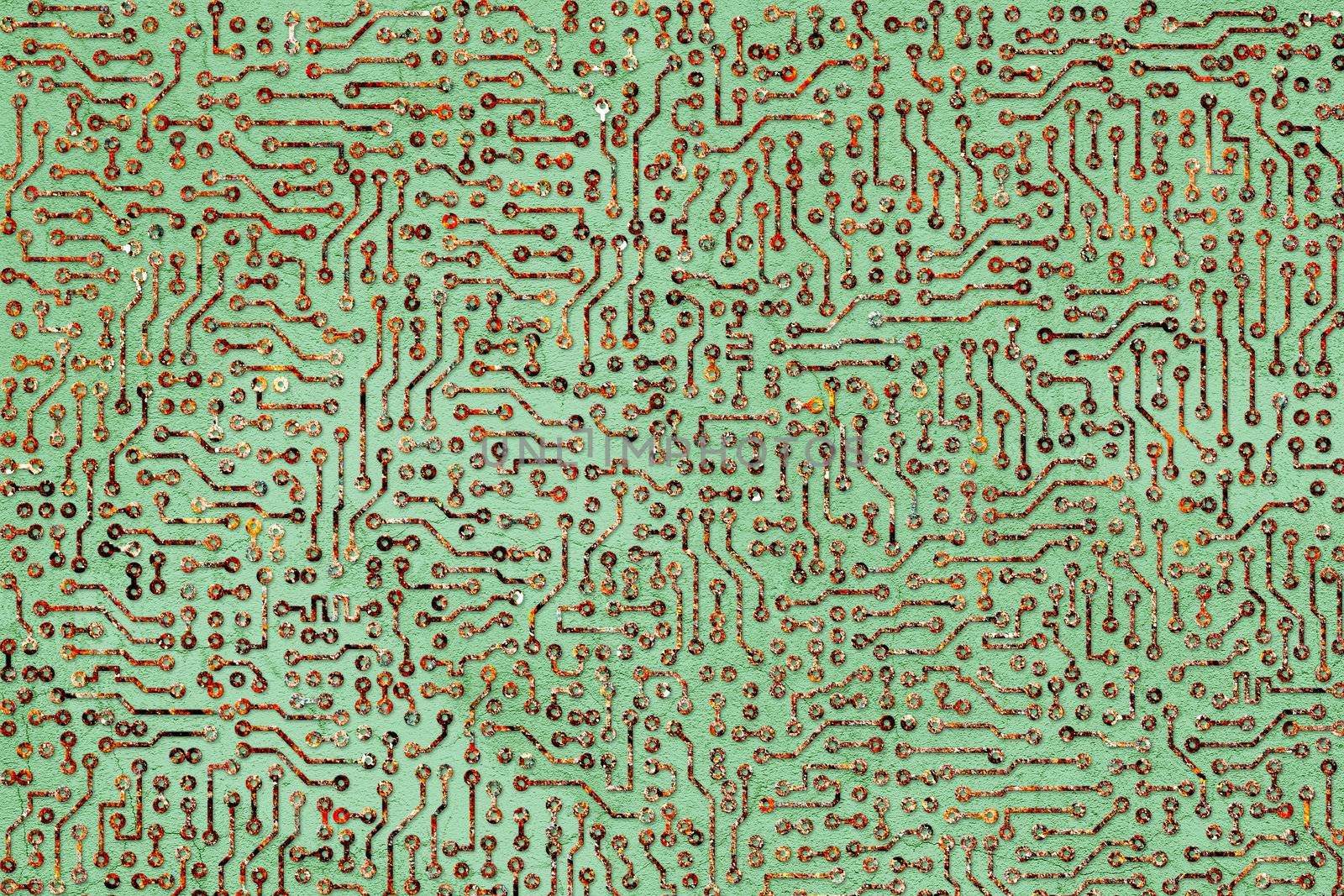 Abstract green background - the rusty electronic board