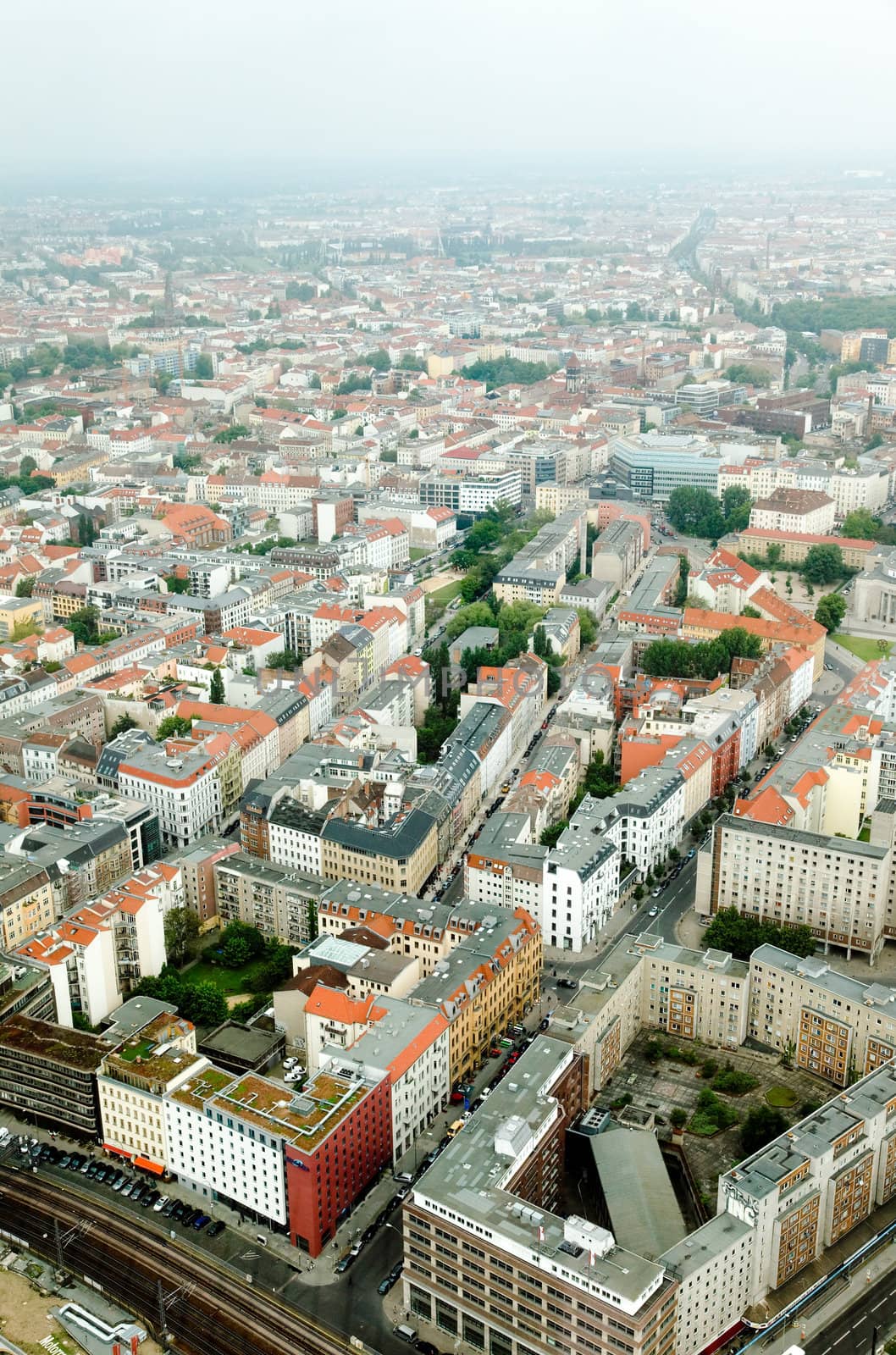 aerial view of central Berlin from the top of TY tower
