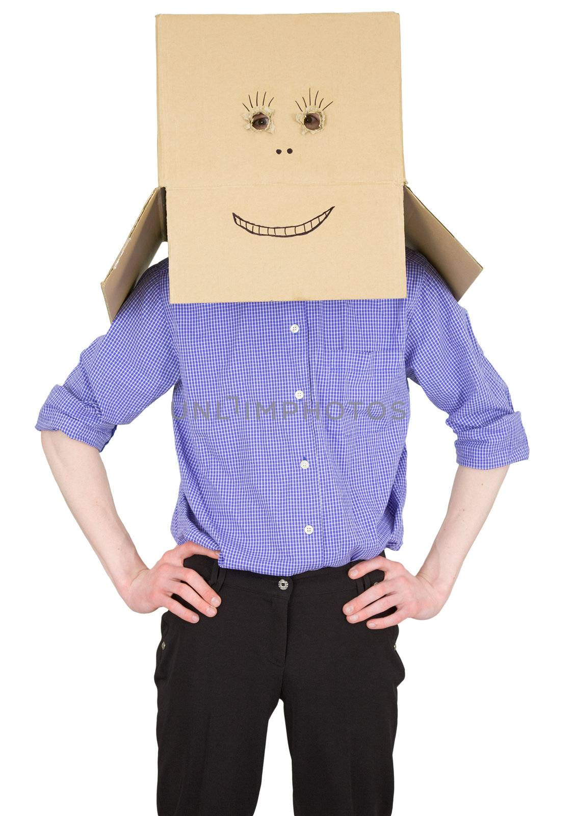 Man with carton box instead of head by pzaxe