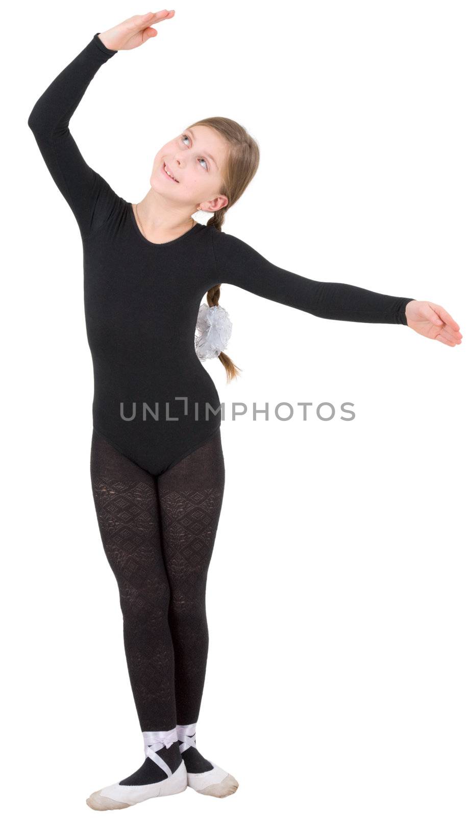 Girl in garb of the ballerina does pas
