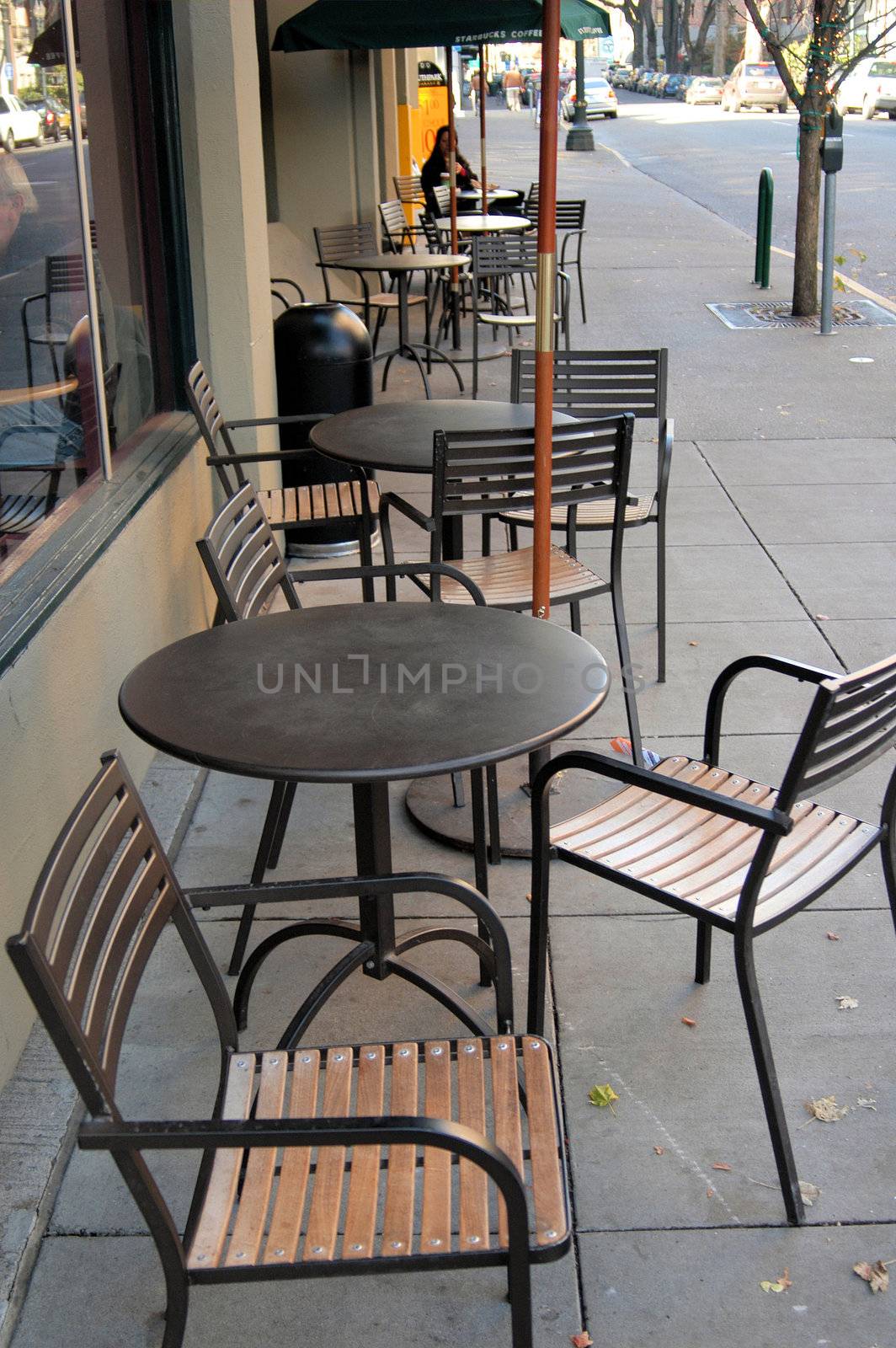 Seats for an outside eating place in Portland Oregon