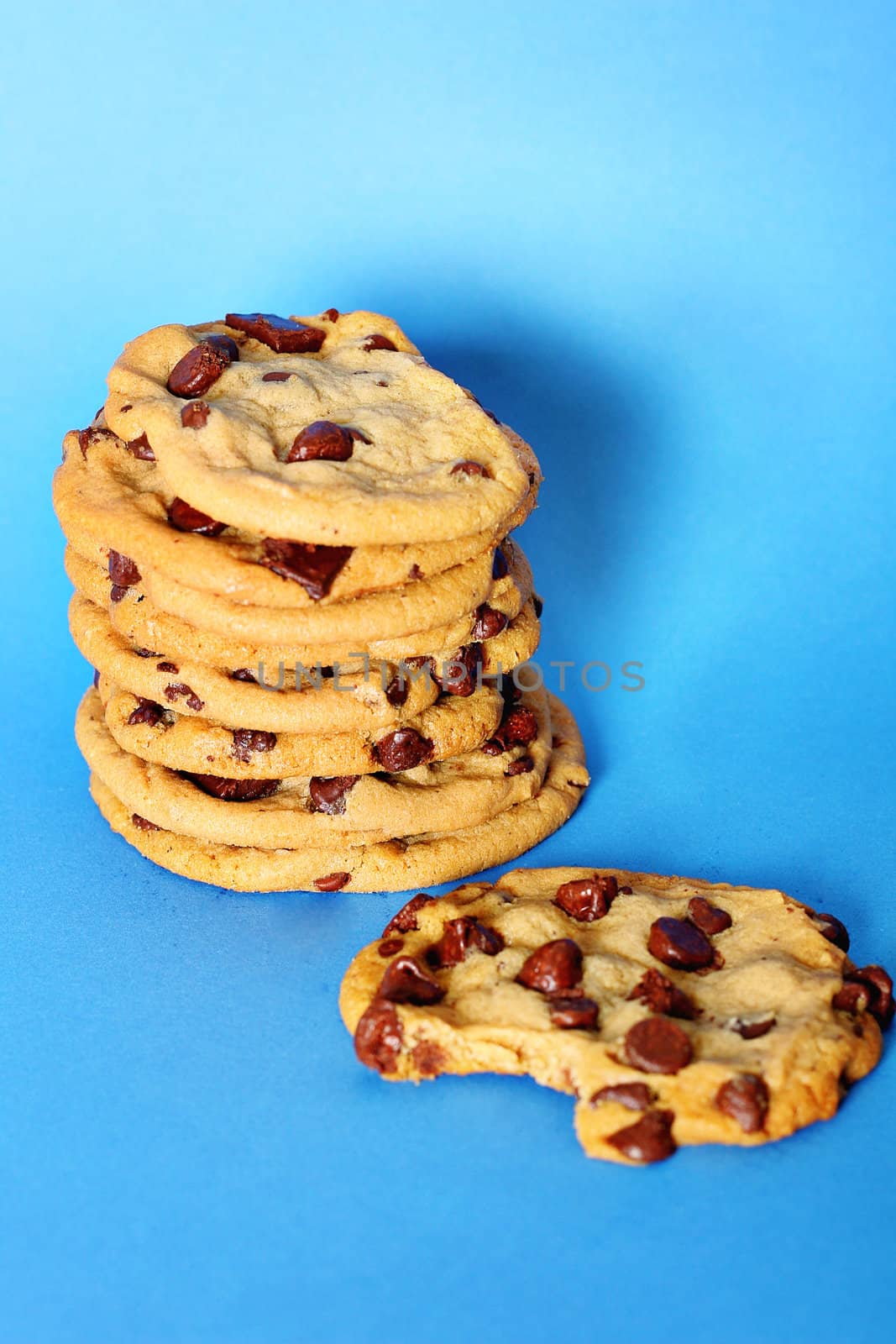 chocolate chip cookie stack bite vertical