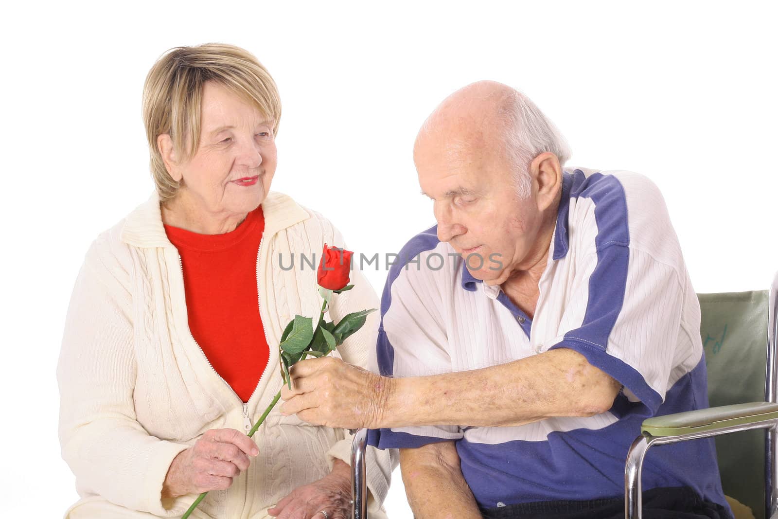 shot of a man in wheelchair giving wife a rose by creativestock
