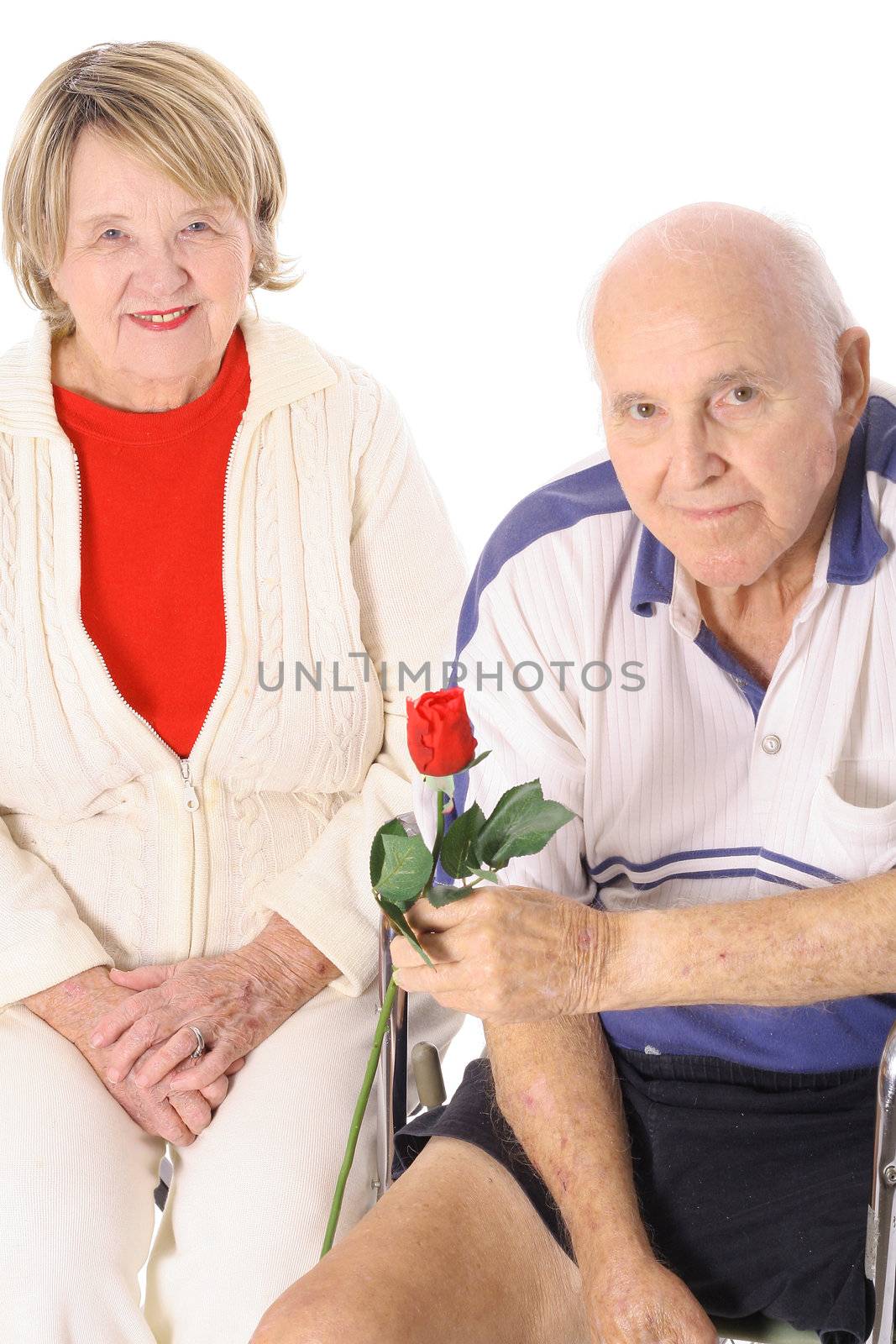 happy senior couple isolated on white