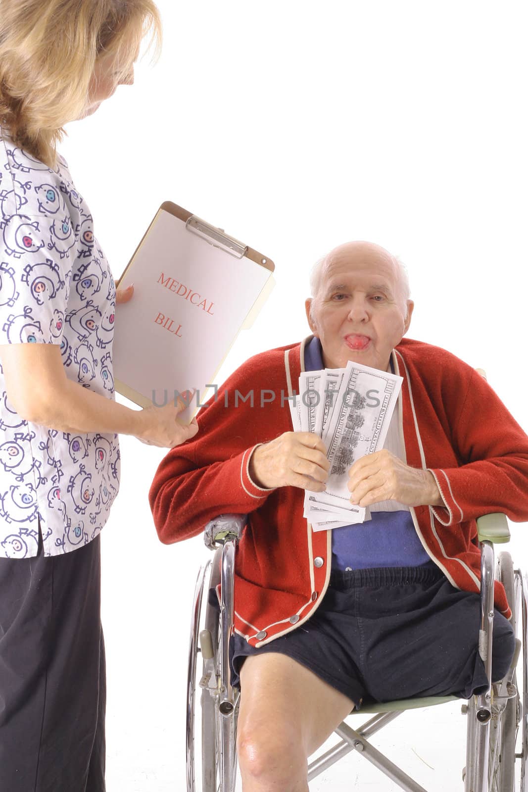 elderly man paying healthcare bills