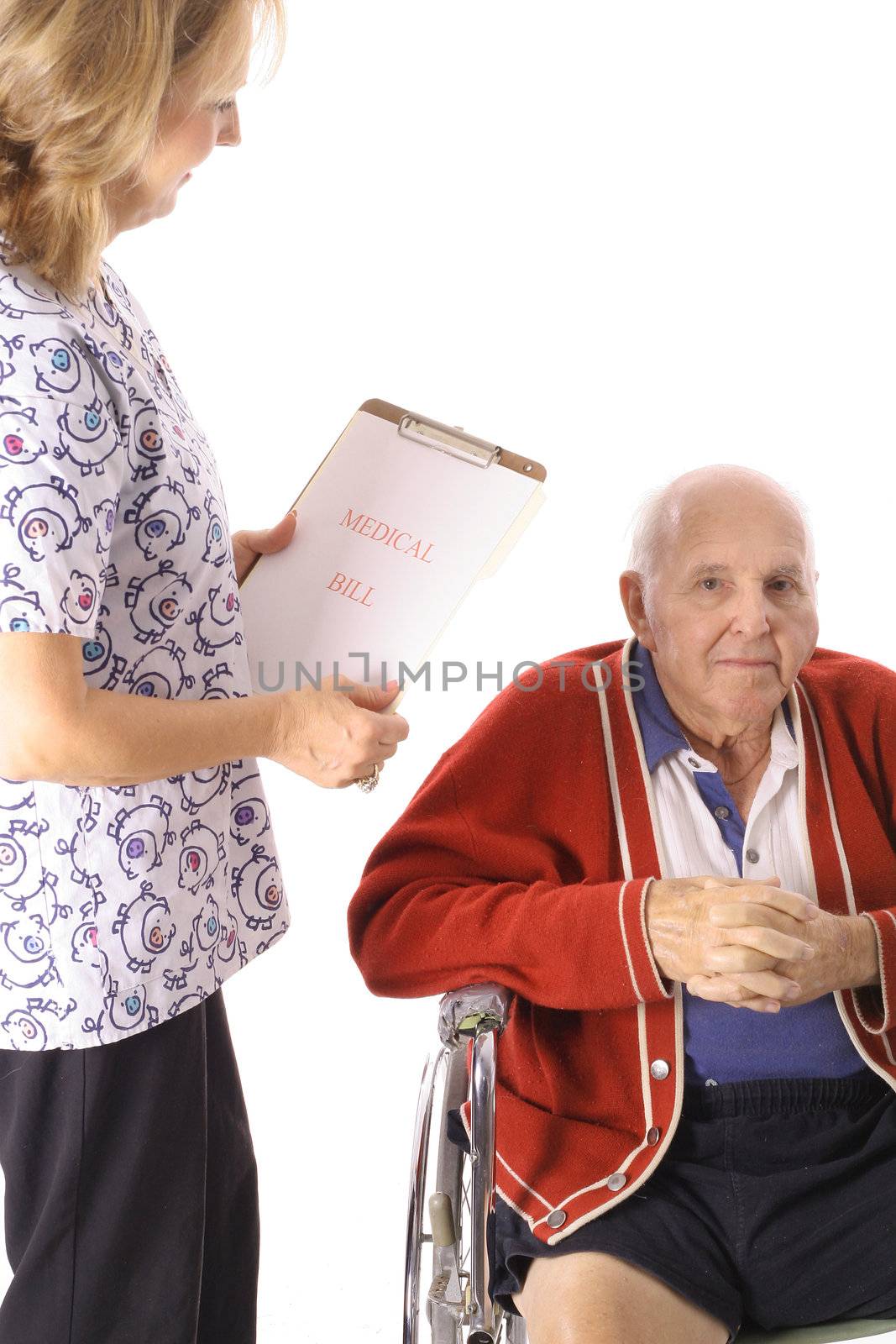 nurse checking elderly patient isolated on white by creativestock