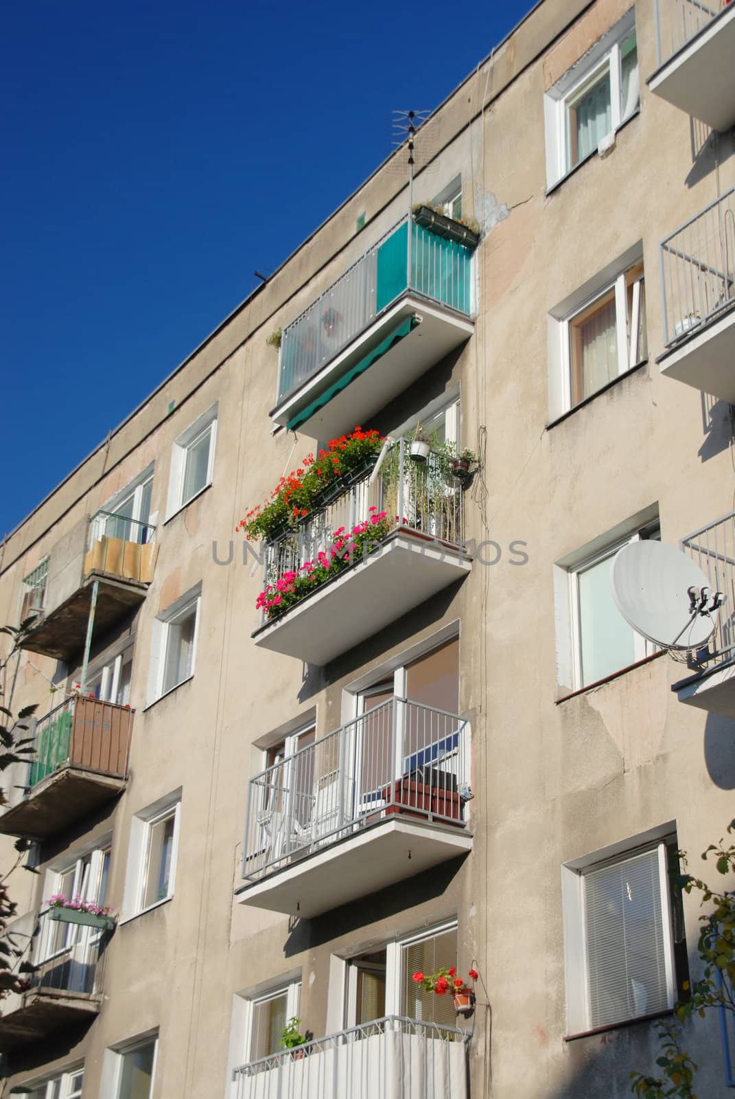 Renovated balconies in multi-family building.