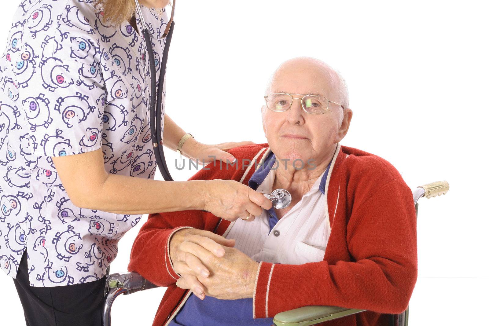 nurse checking elderly mans pulse