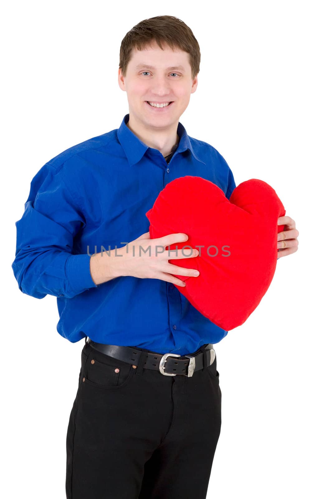 Man hold the heart on a white background
