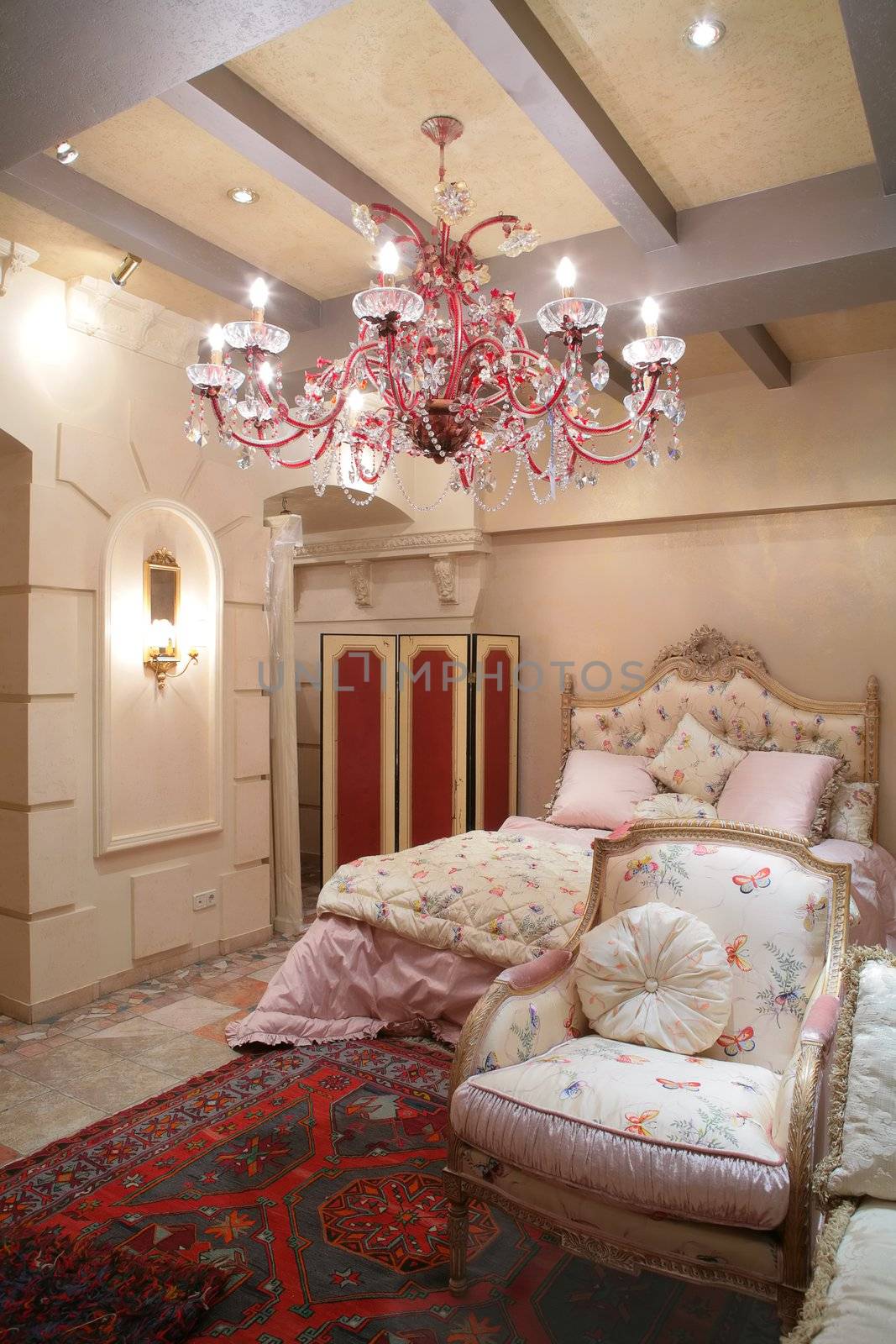 Interior to luxurious bedroom in vintage style