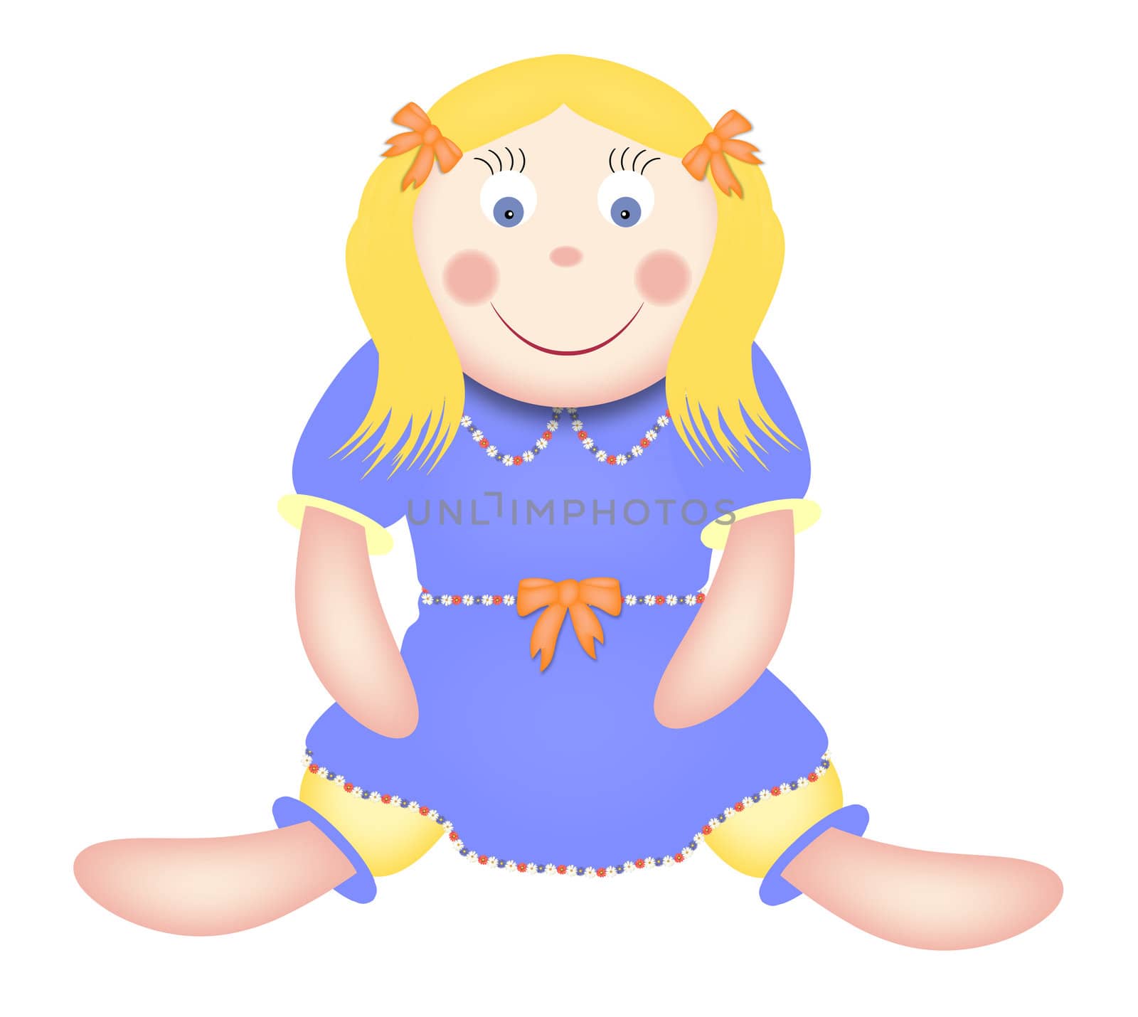 illustration of cute toy doll in purple dress