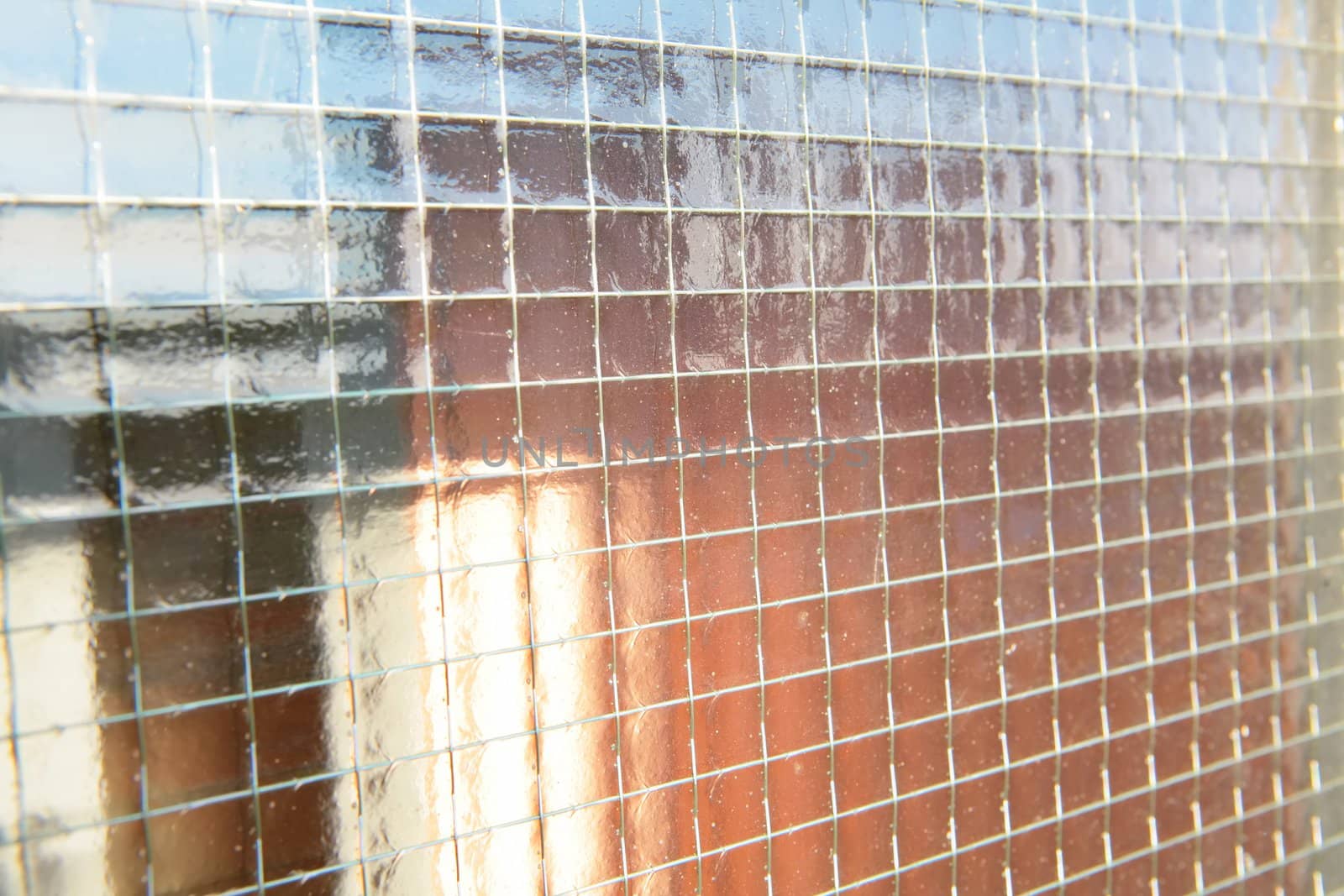 abstraction, metallic net in glass, texture