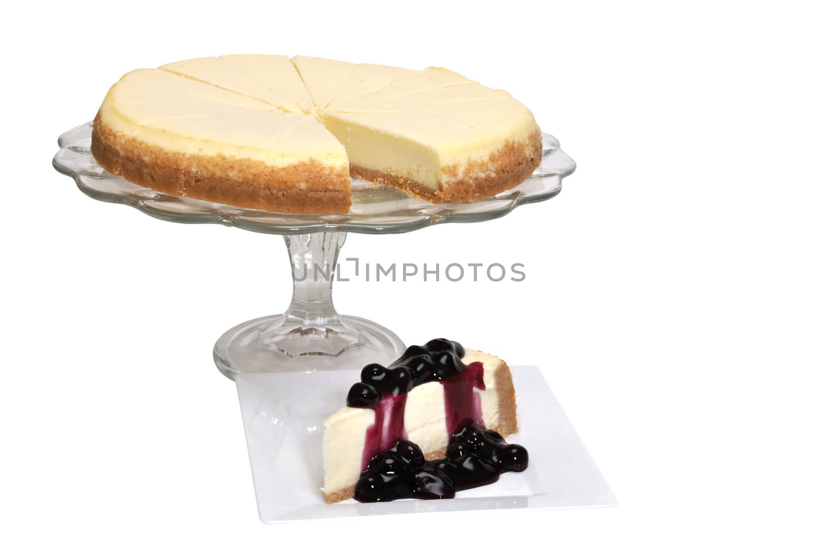 Blueberry cheesecake isolated on white background with clipping path.