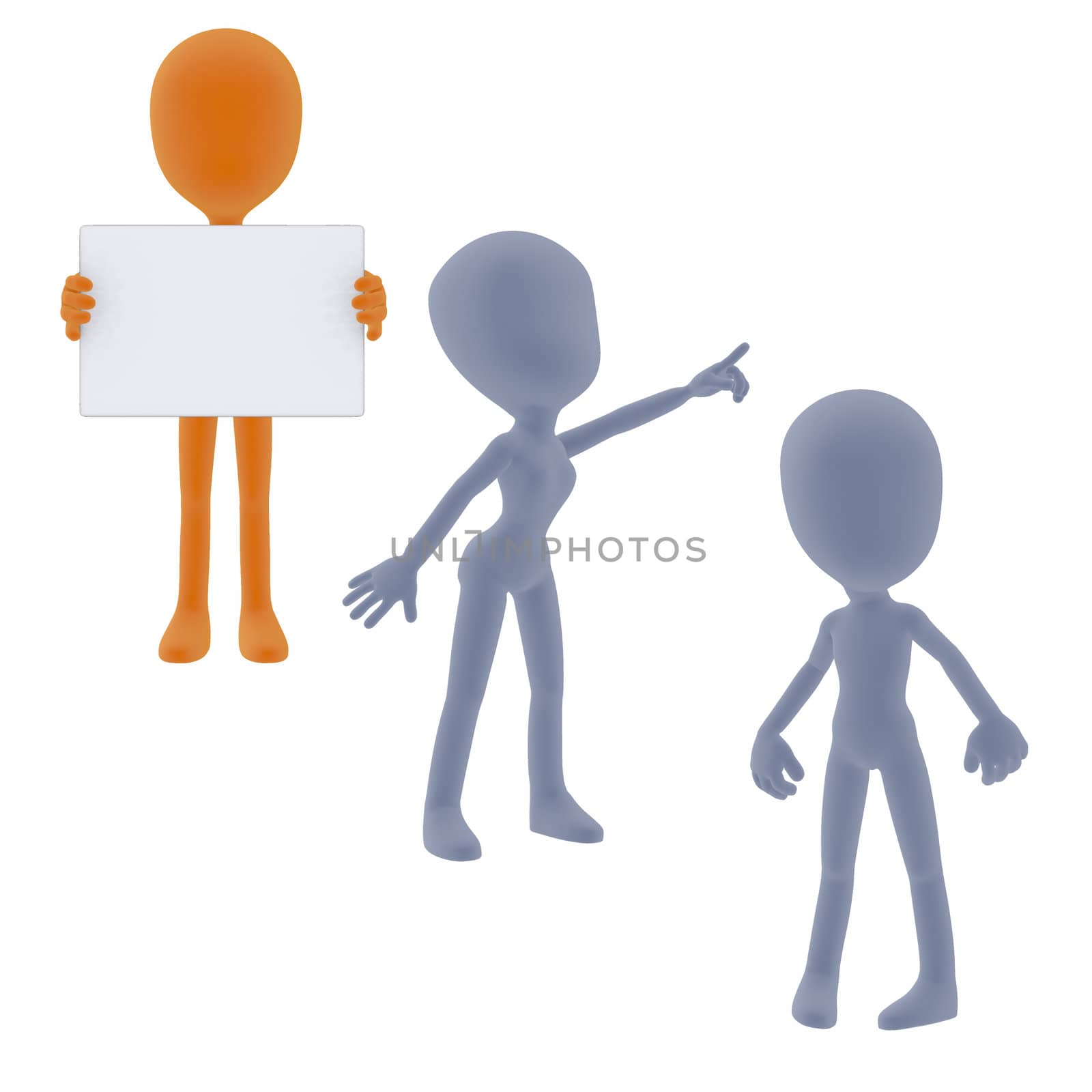 collection of abstract stick figures holding signs or pointing