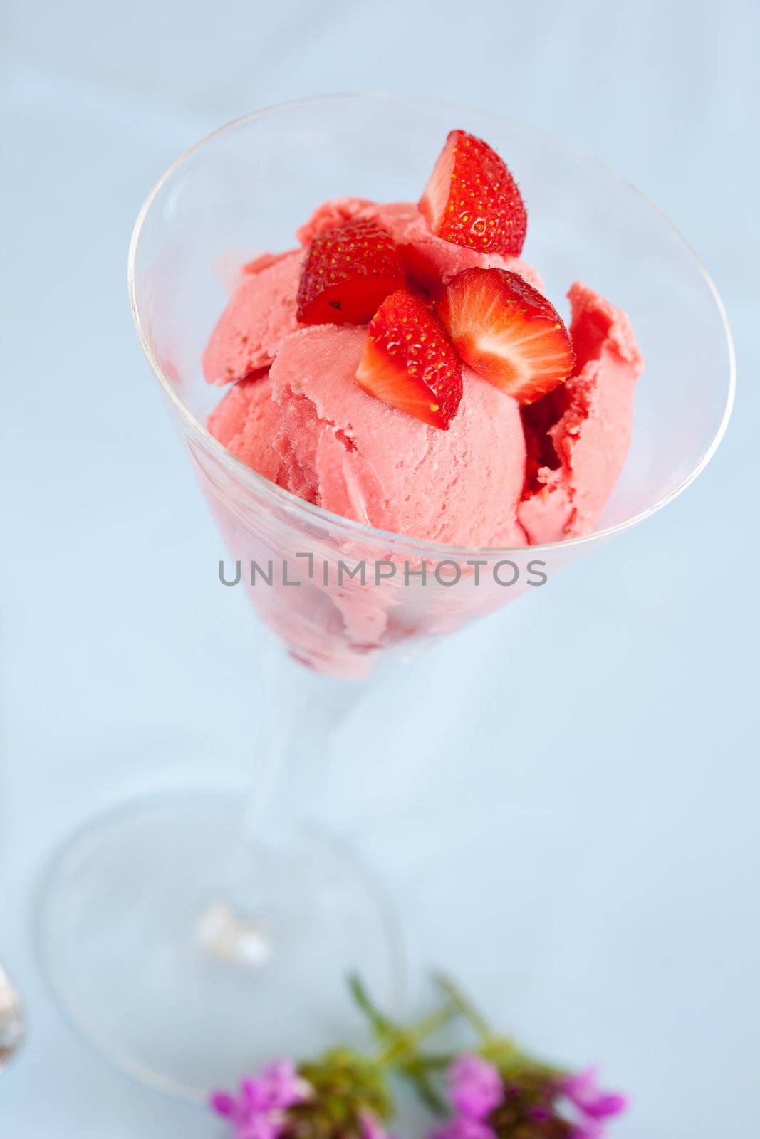 Delicious summer treat with strawberries and icecream