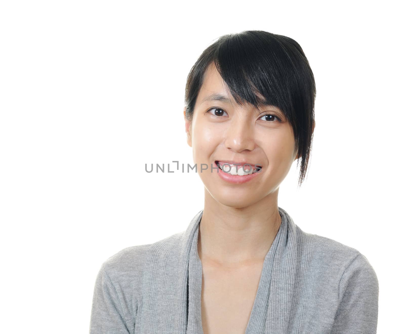 smile chinese girl on white background