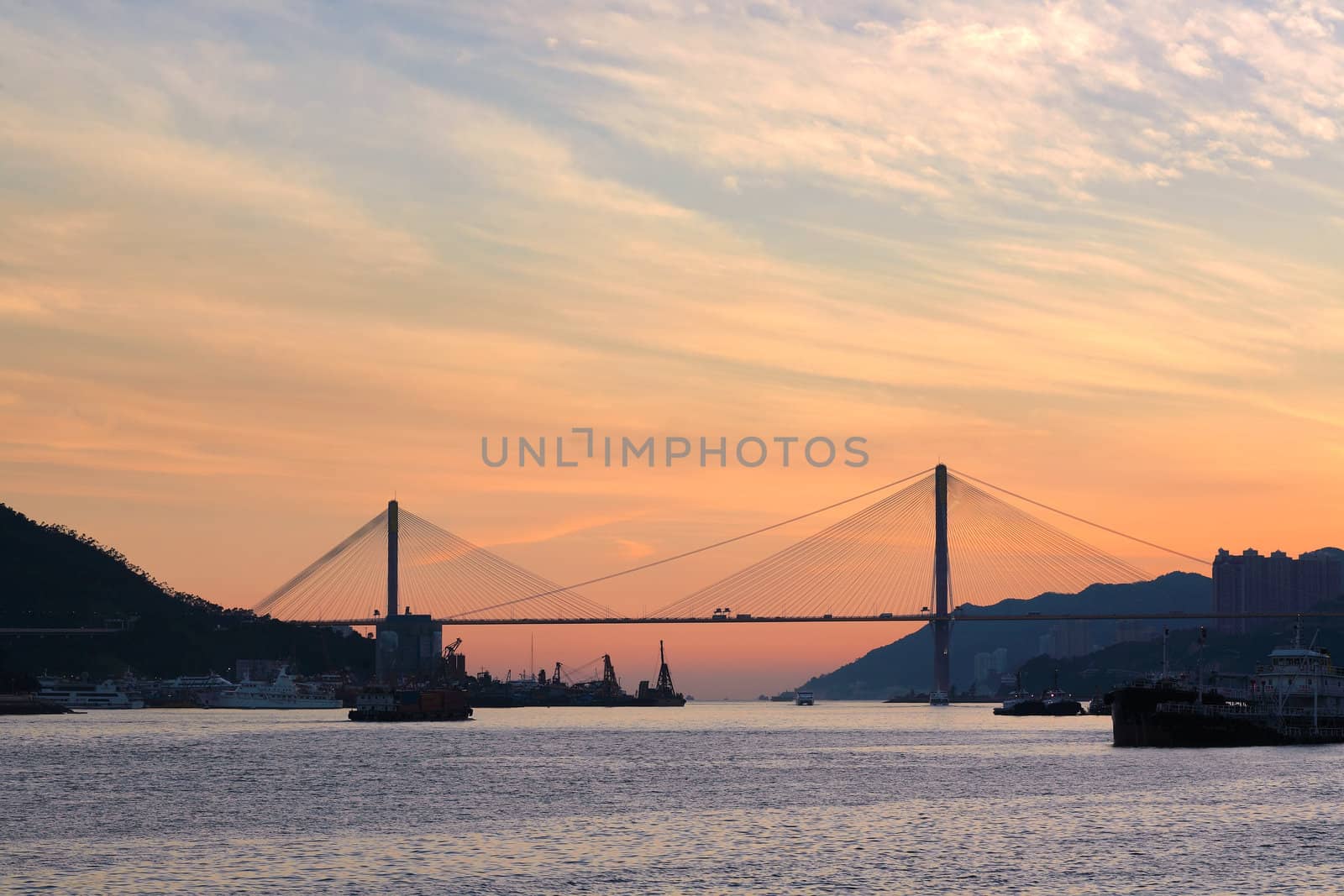 city at evening with bridge