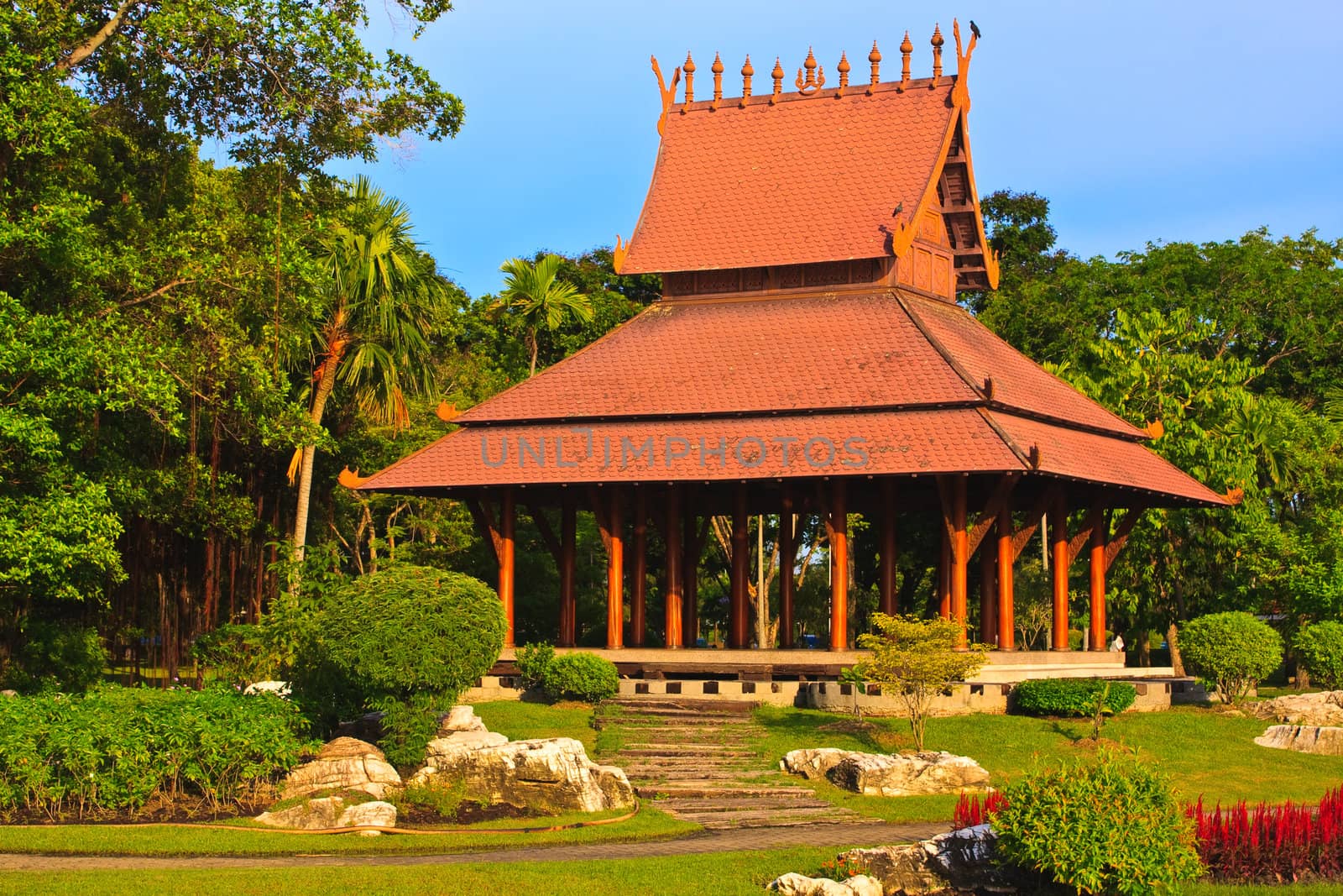 Wooden hall with way