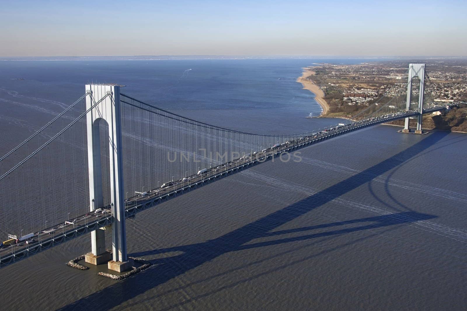 Aerial view of New York City's Verrazano-Narrow's bridge.