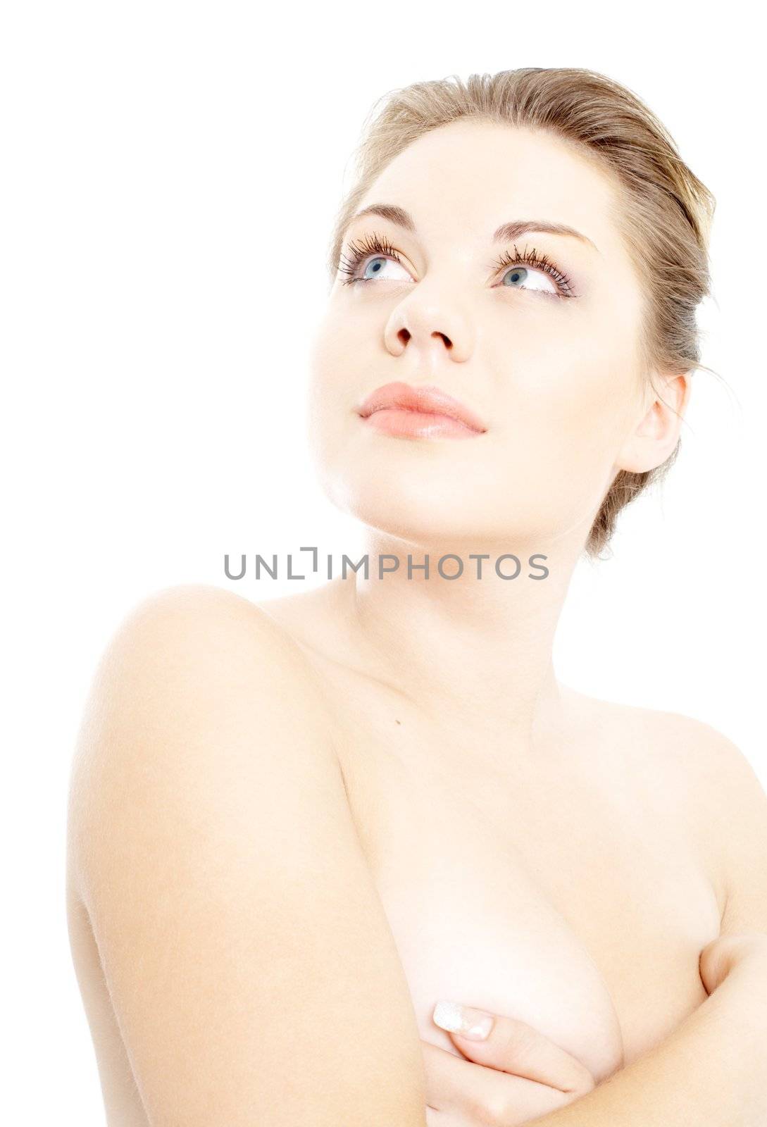 pretty girl portrait over white background