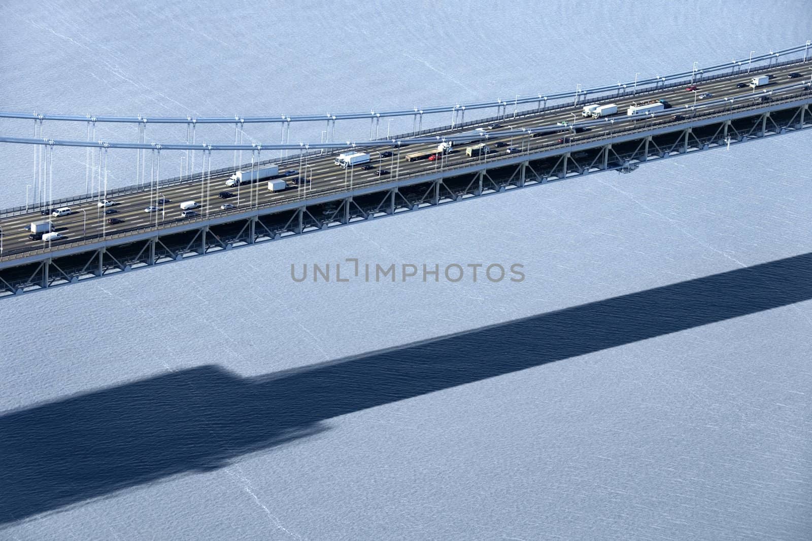 Aerial view of Triborough Bridge over East River in New York City.