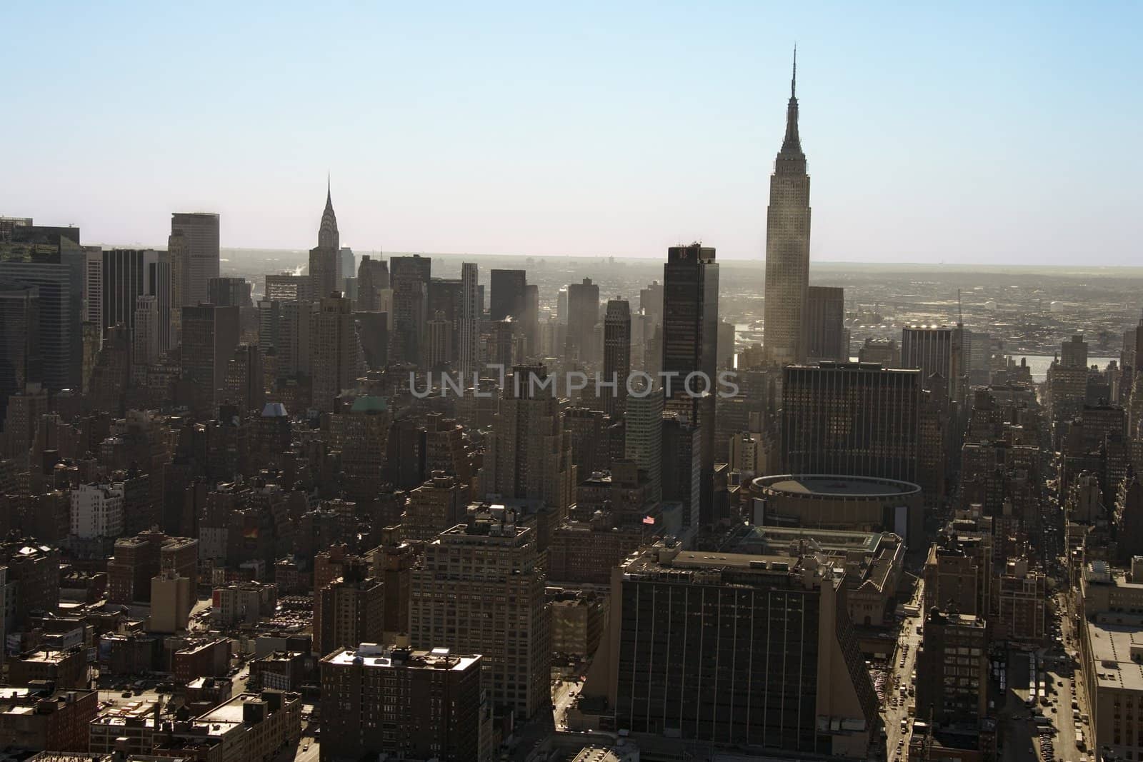 Aerial view of Manhattan city skyline, New York City.