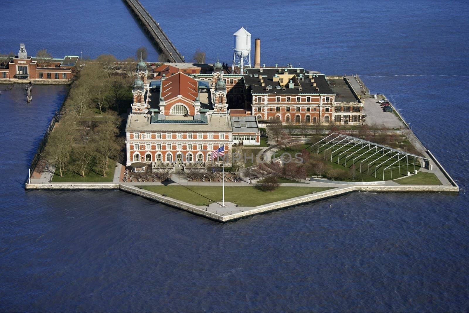 Aerial view of Ellis Island, New York City.