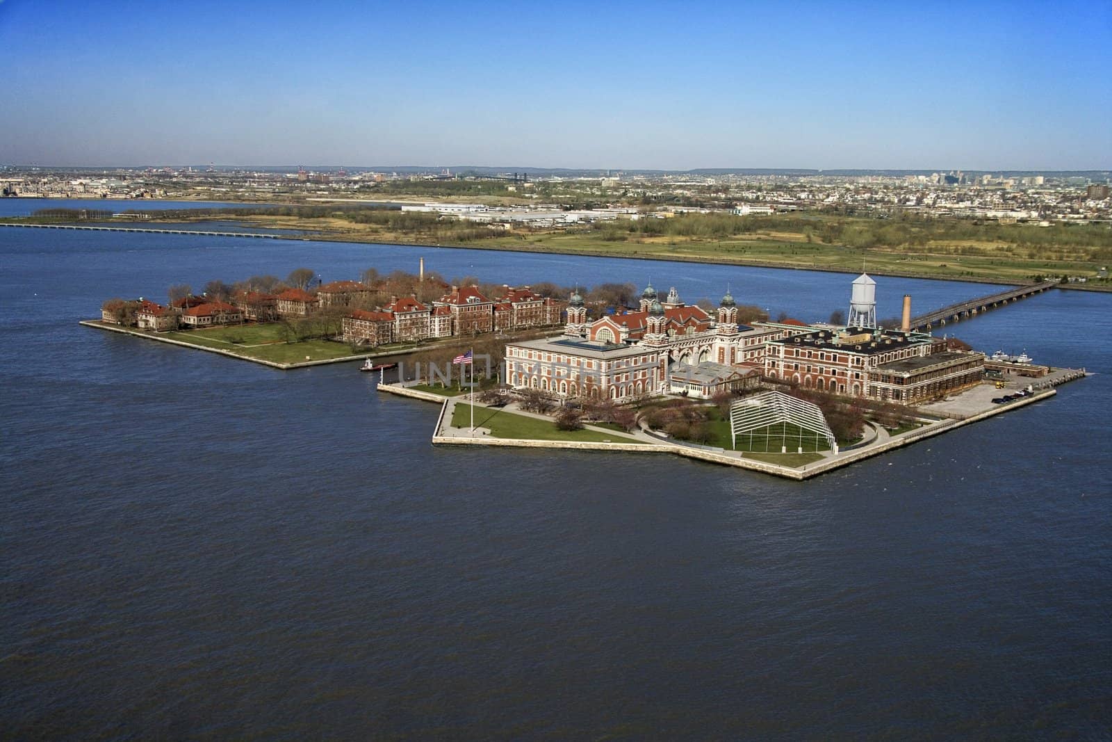 Aerial view of Ellis Island, New York City.