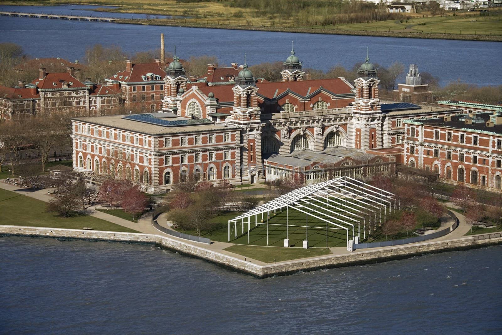 Aerial view of Ellis Island, New York City.