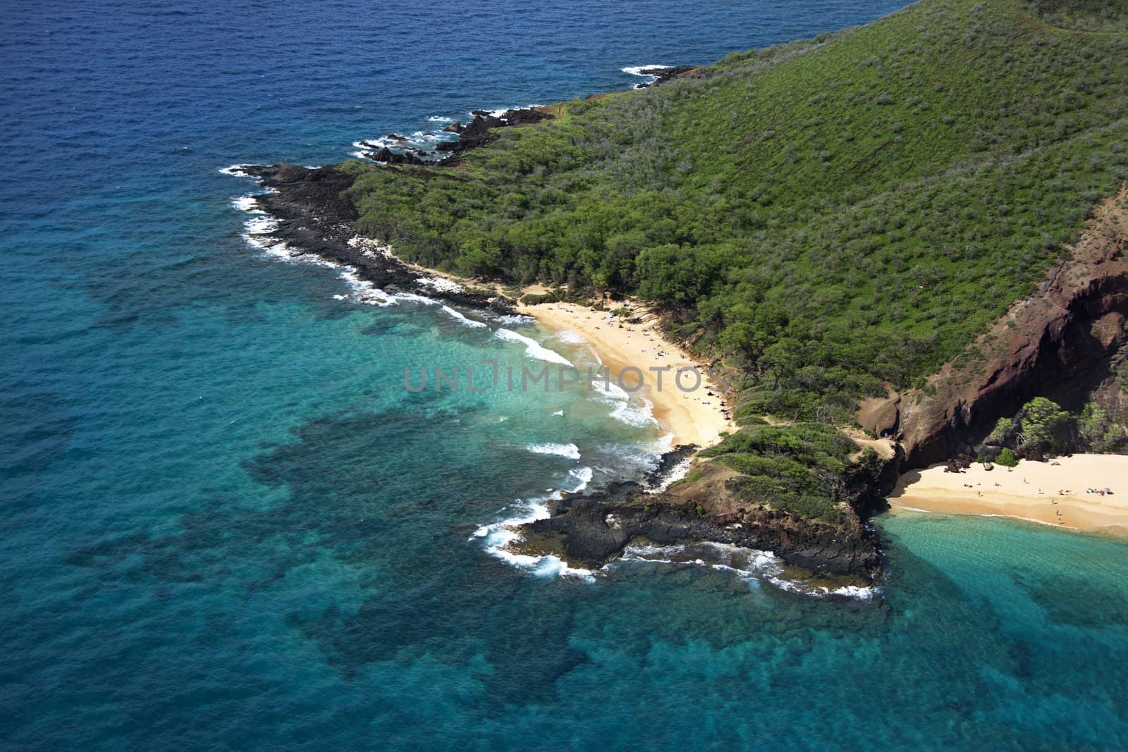 Aerial of Maui, Hawaii beach and Pacific ocean.