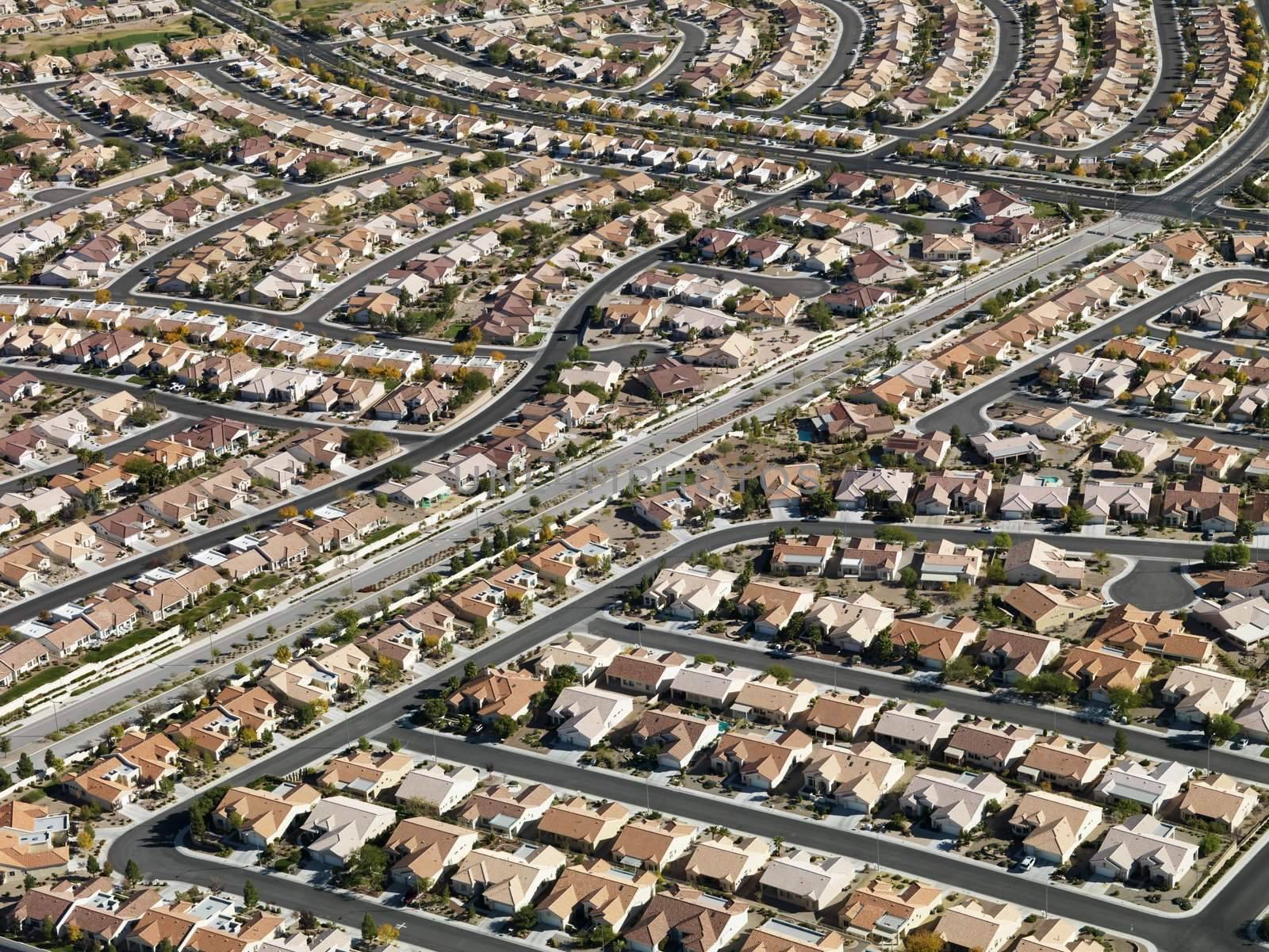 Aerial view of suburban neighborhood urban sprawl in Las Vegas, Nevada.