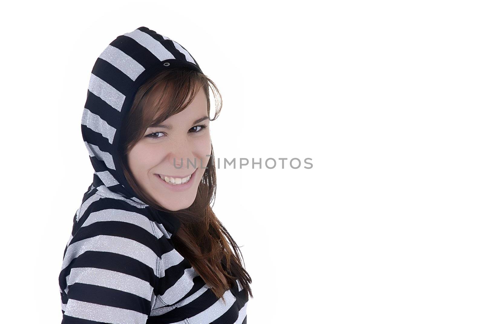 happy young casul woman in a white background