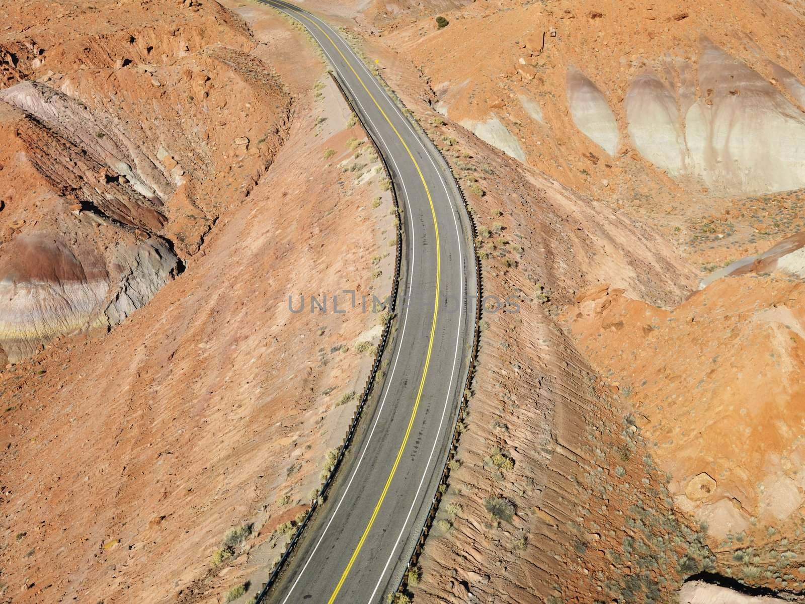 Scenic highway through desert landscape of Utah, USA.