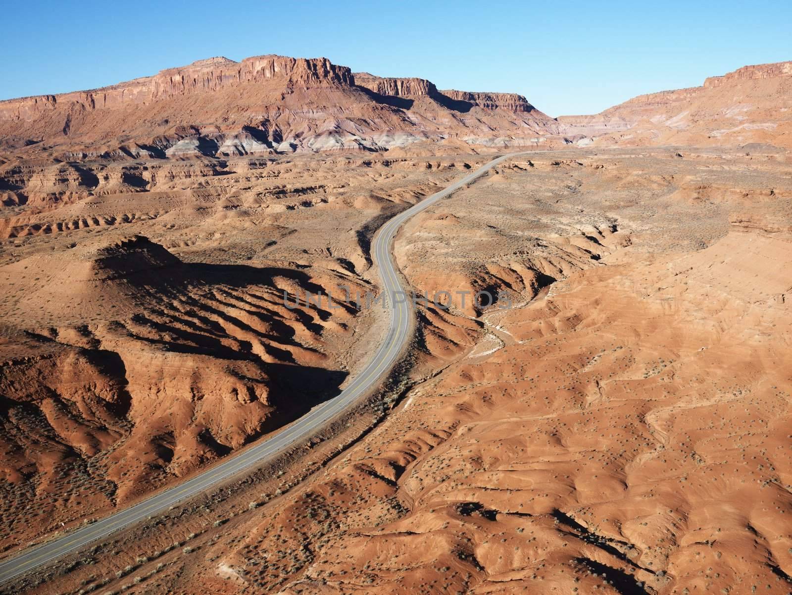 Scenic highway through desert landscape of Utah, USA.