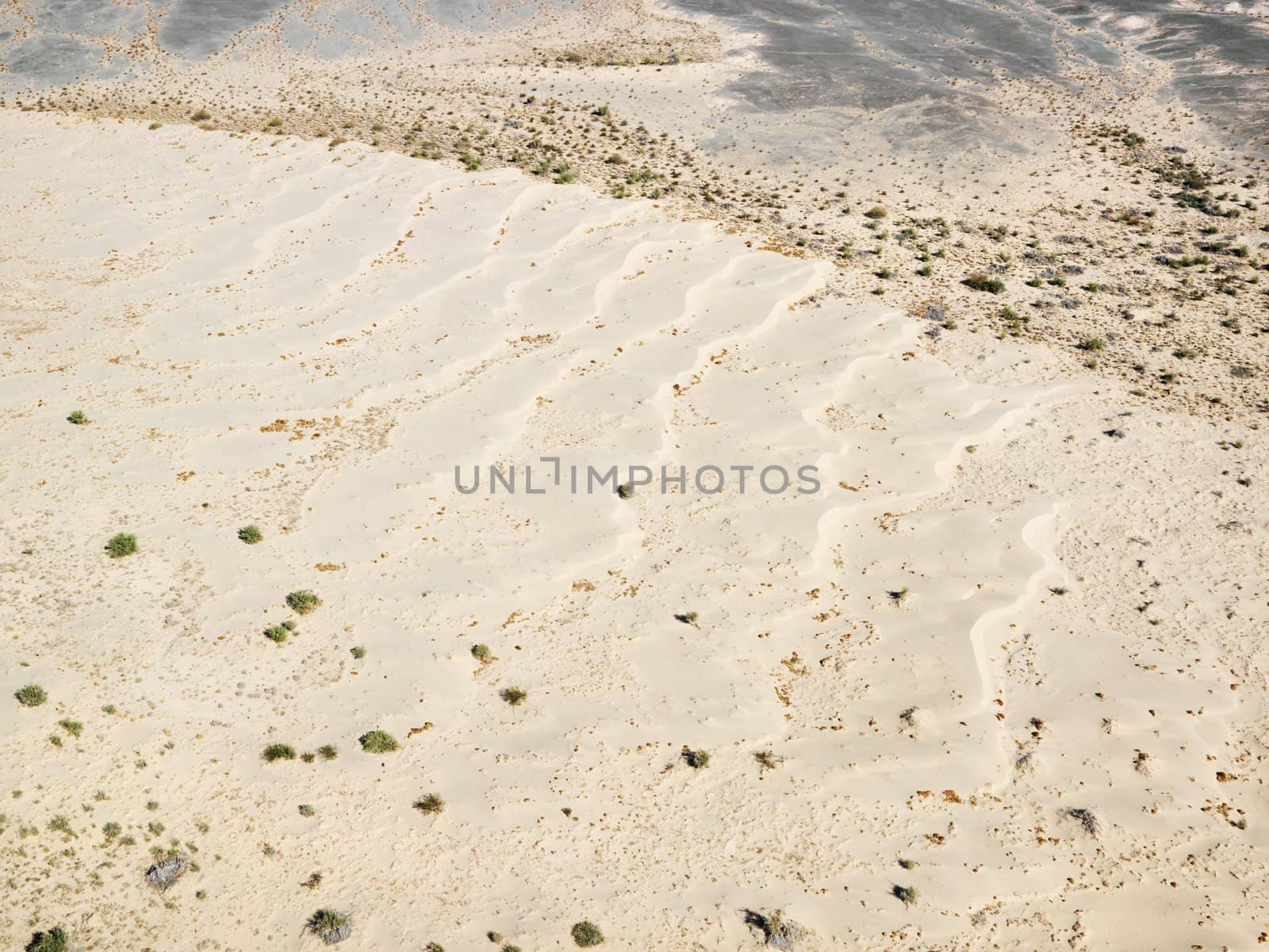 Aerial view of desolate torrid California desert.