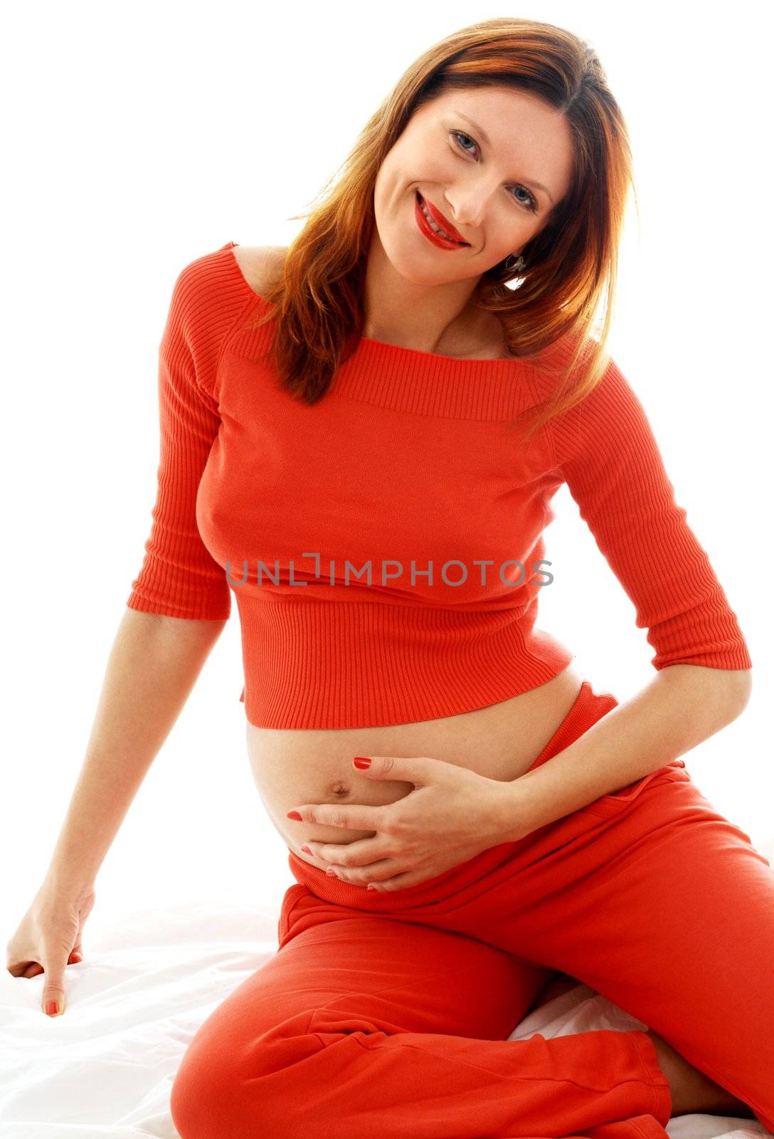 image of lovely pregnant lady in red dress