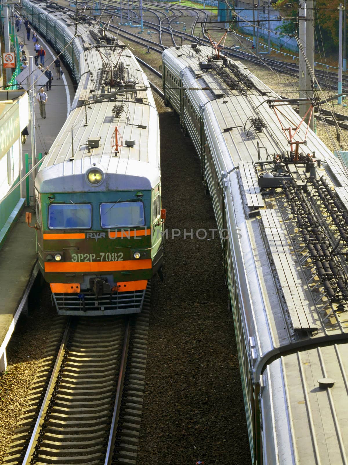  Two local trains near the Moscow, Russia                             