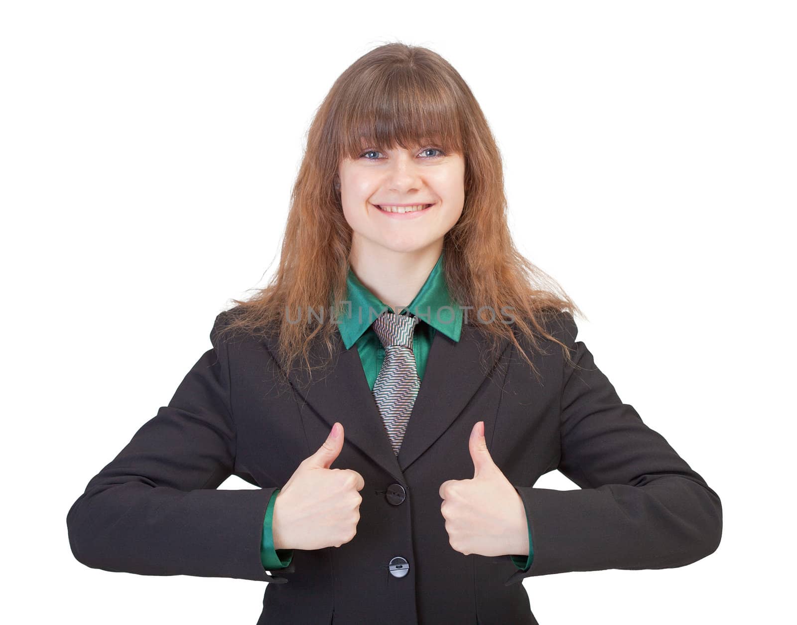 Cheerful young business woman isolated on white by pzaxe