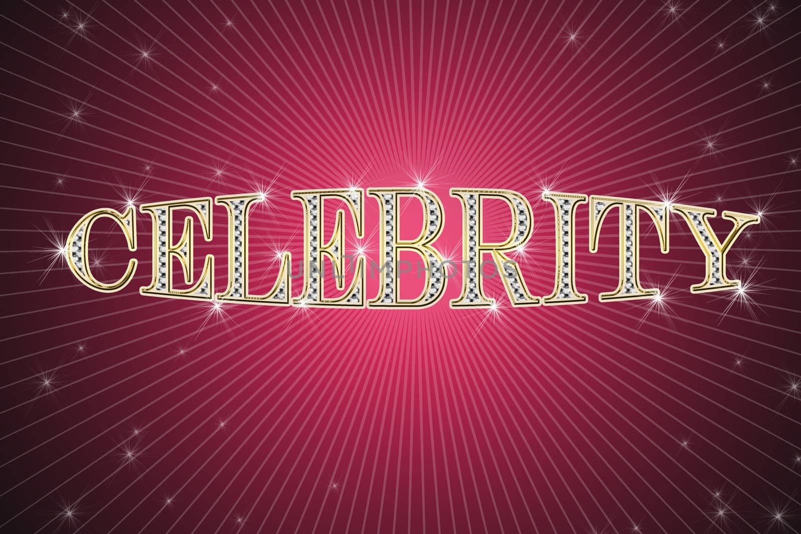 golden sign, written word celebrity on red background with stars