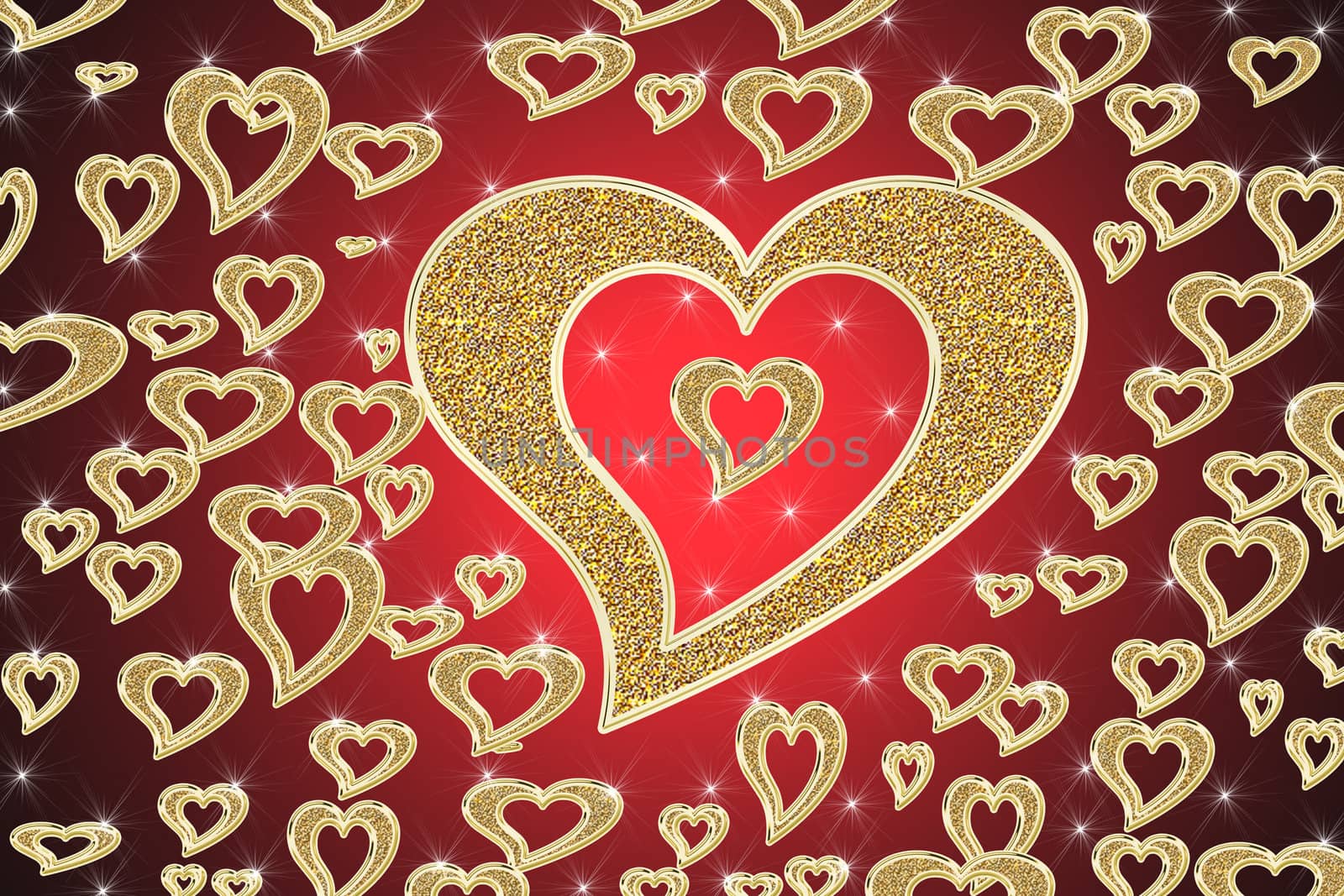 golden hearts on red background by Dessie_bg